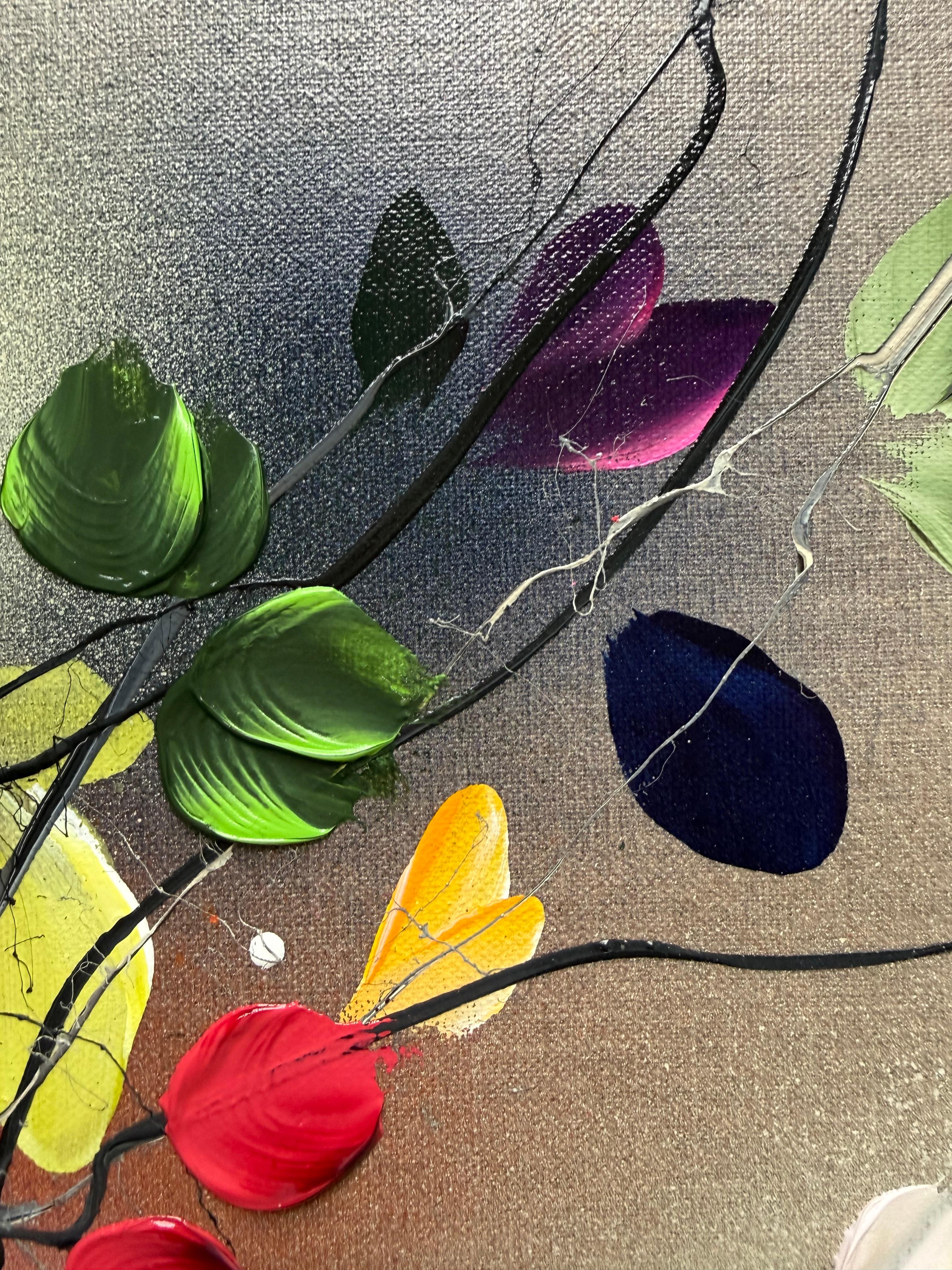 Autumn Day I -  impressionistic painting on linen canvas with 3d roses For Sale 10