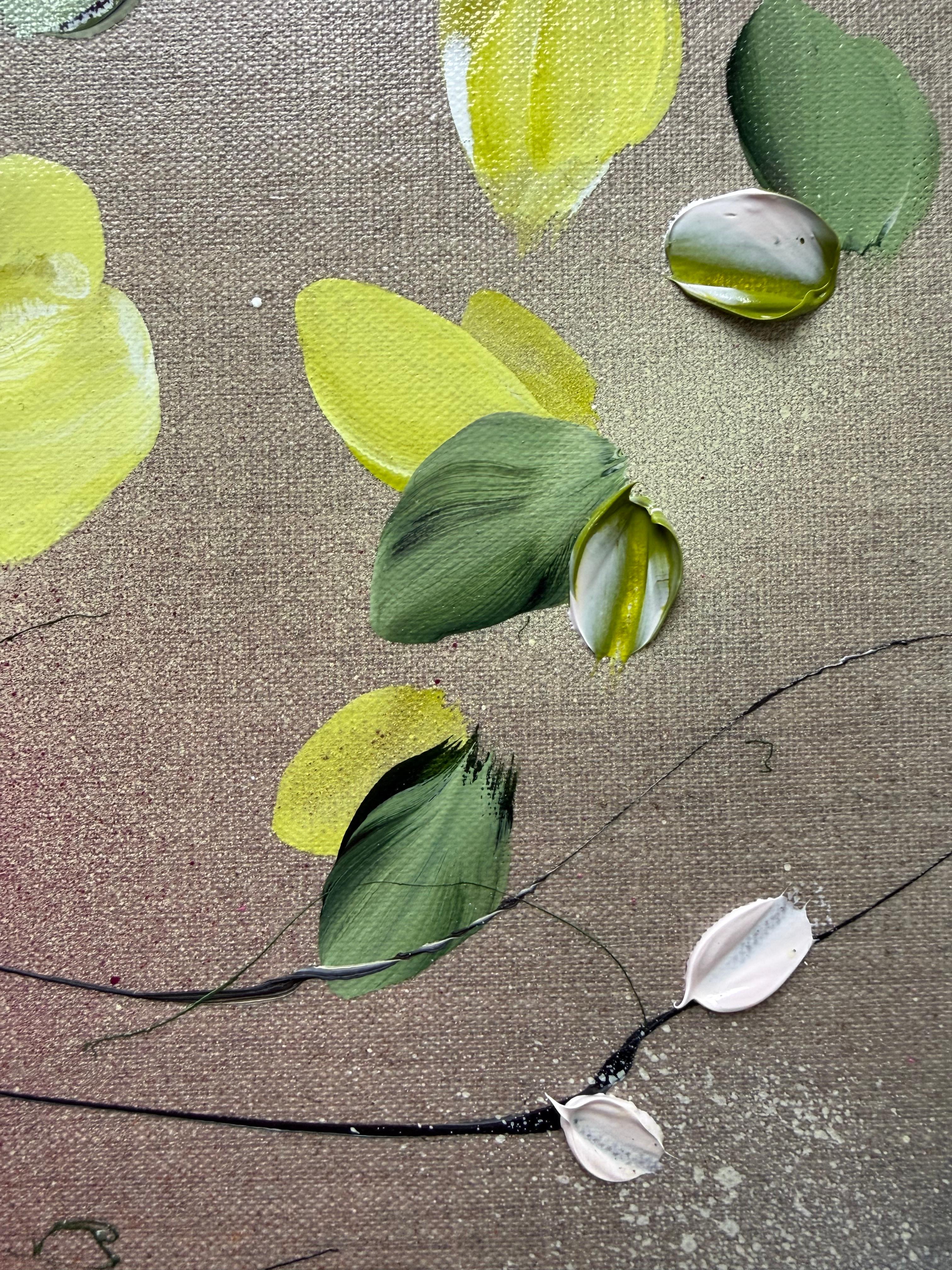 Autumn Day I -  impressionistic painting on linen canvas with 3d roses For Sale 12