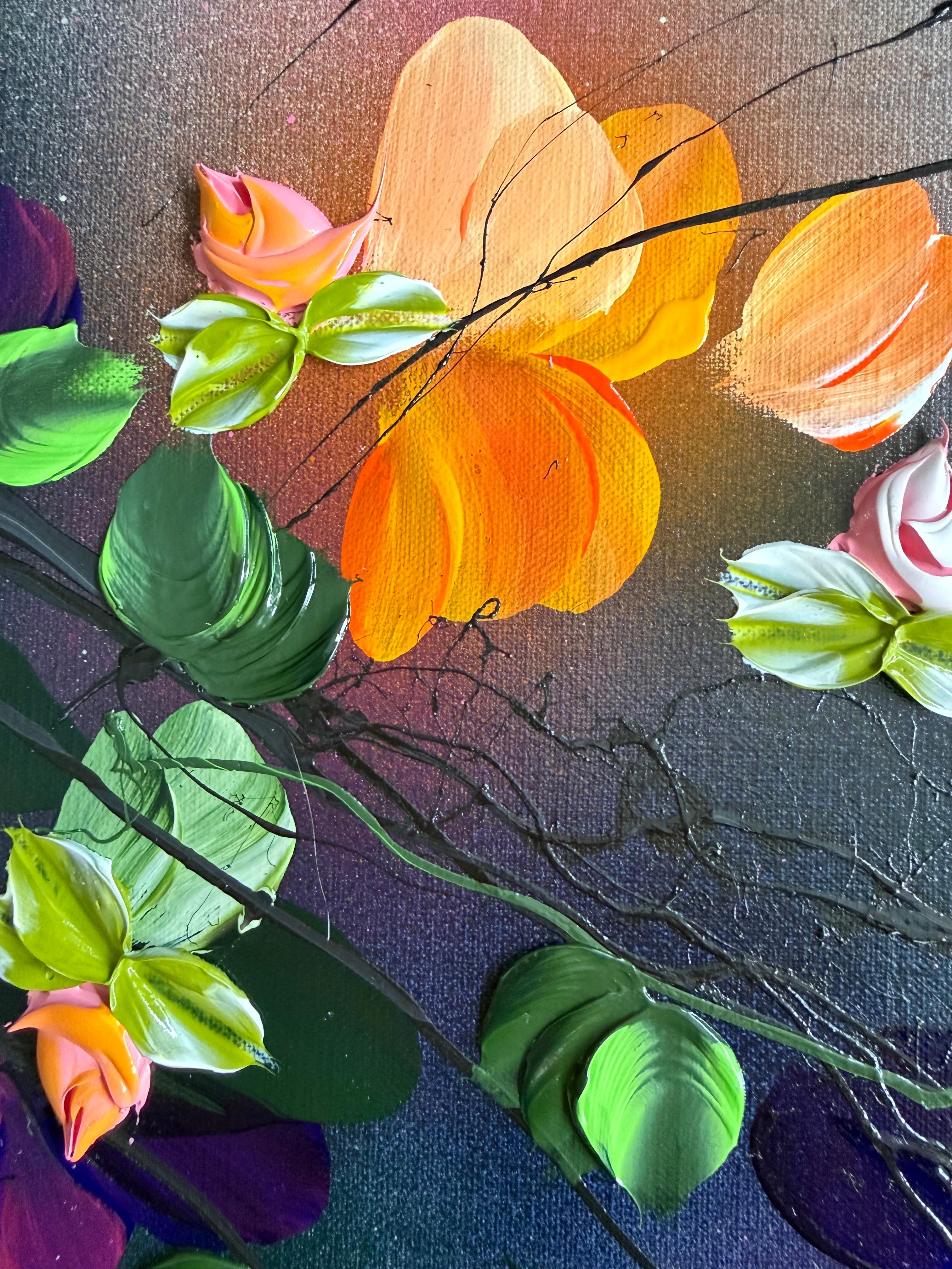 Autumn Day II -  impressionistic painting on linen canvas with 3d roses - Painting by Anastassia Skopp