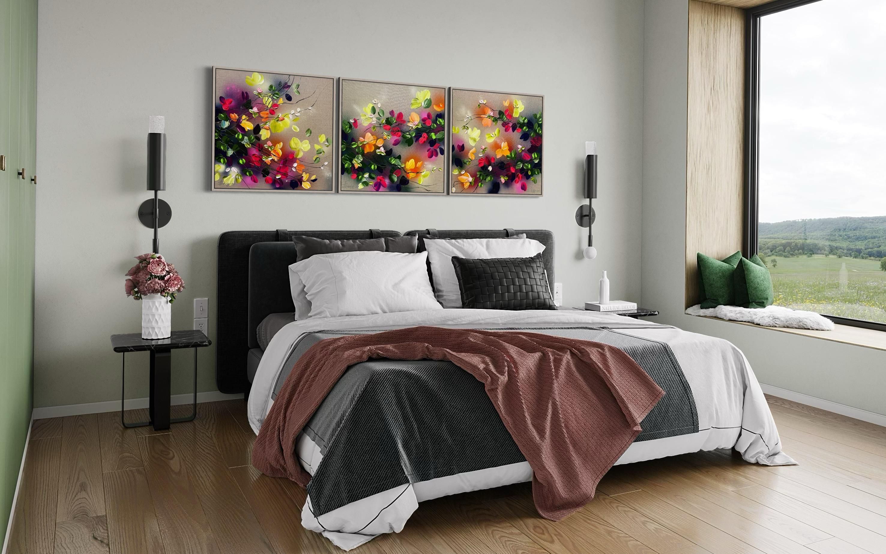 Autumn Day II -  impressionistic painting on linen canvas with 3d roses For Sale 3