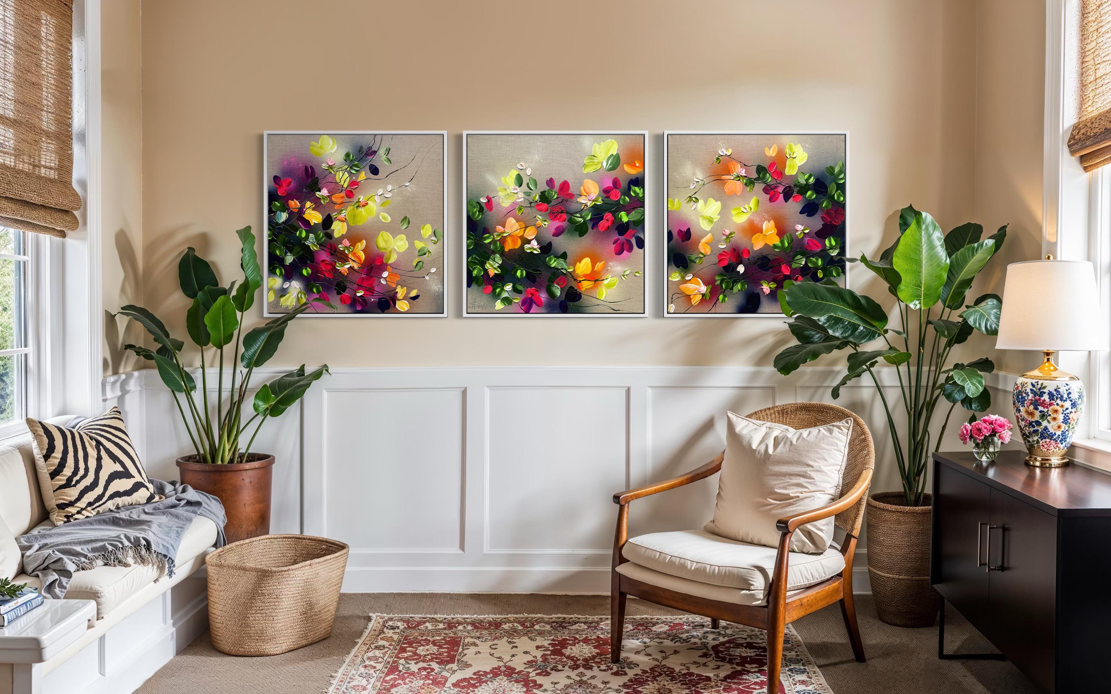 Autumn Day III -  impressionistic painting on linen canvas with 3d roses For Sale 8