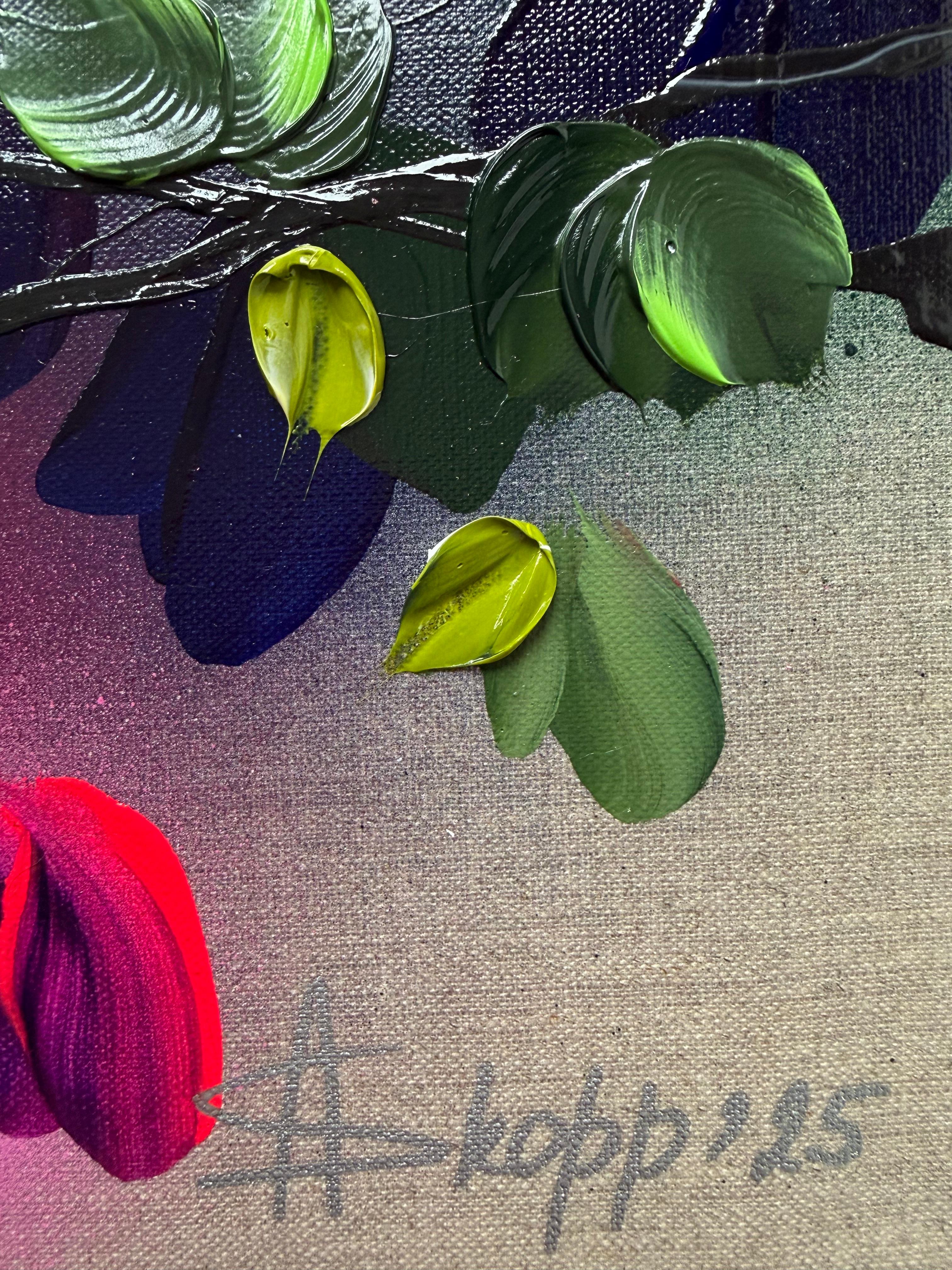 Autumn Day III -  impressionistic painting on linen canvas with 3d roses For Sale 9