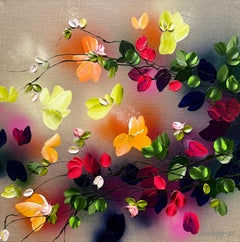 Autumn Day III -  impressionistic painting on linen canvas with 3d roses