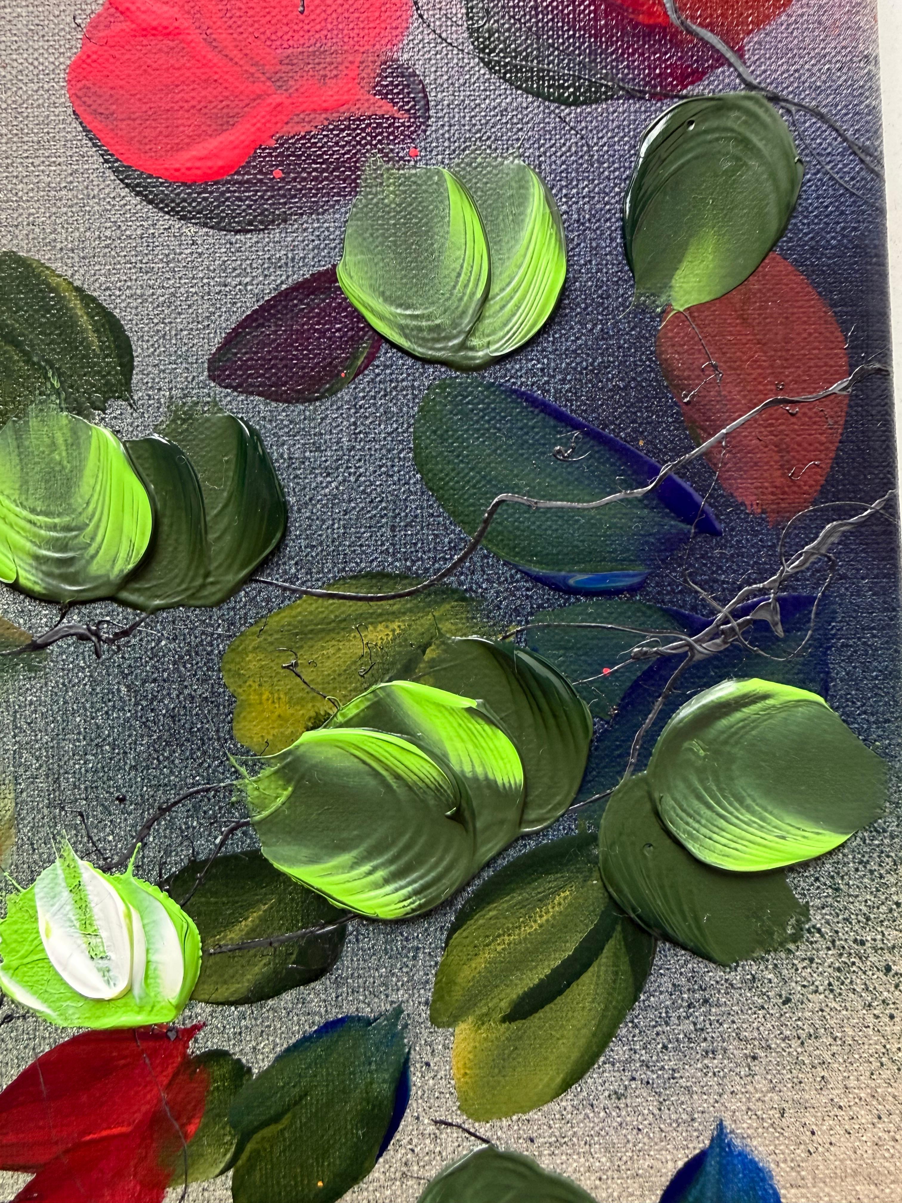 Autumn Palette I -  impressionistic painting on linen canvas with 3d roses For Sale 2