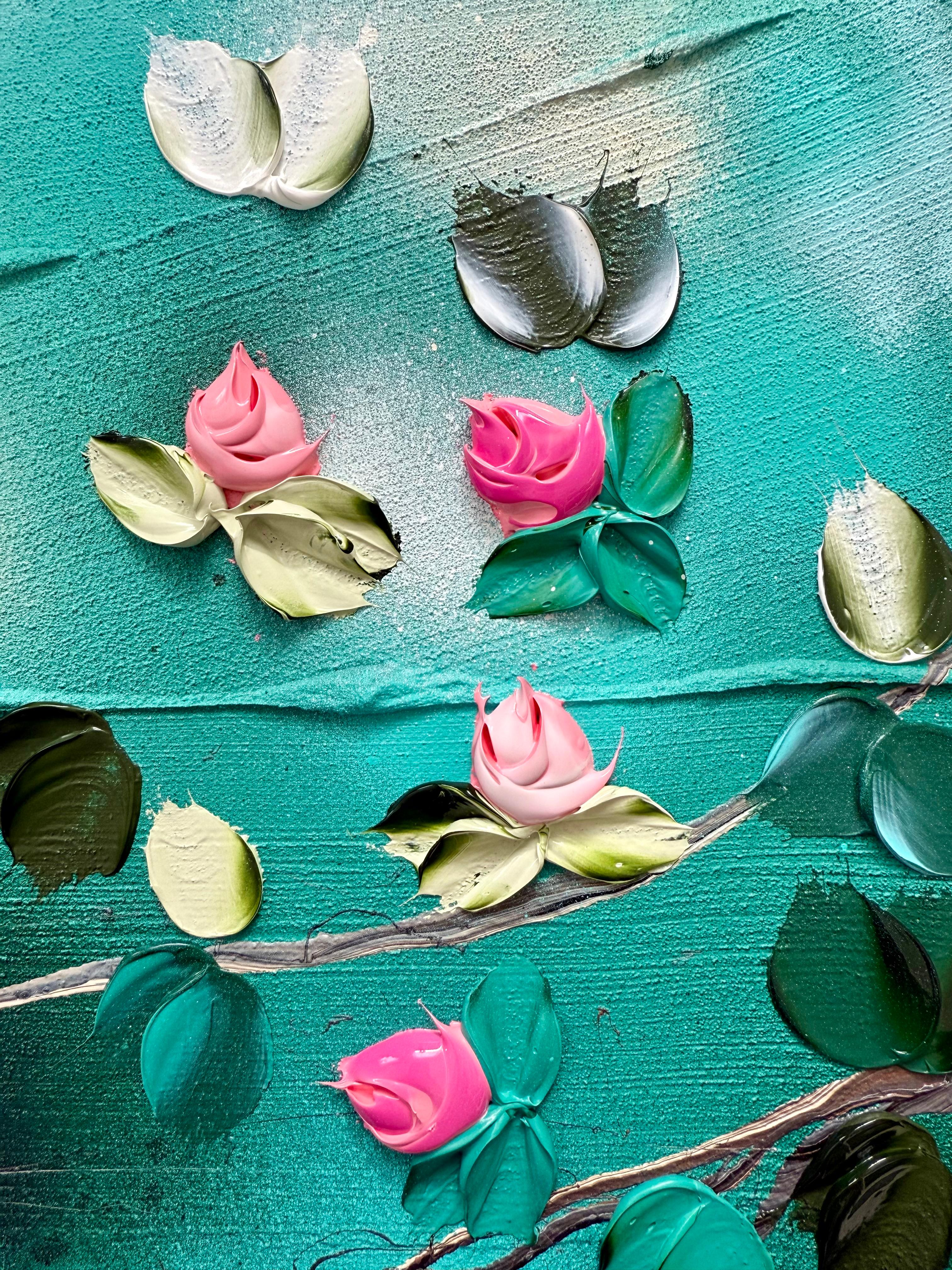 Bathing in a Daydream -  impressionistic painting on canvas with pink roses - Painting by Anastassia Skopp