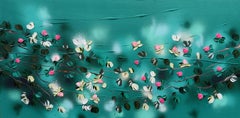 Bathing in a Daydream -  impressionistic painting on canvas with pink roses