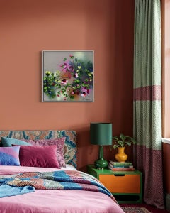 Before Dark - colorful impasto painting on linen canvas with 3d flowers