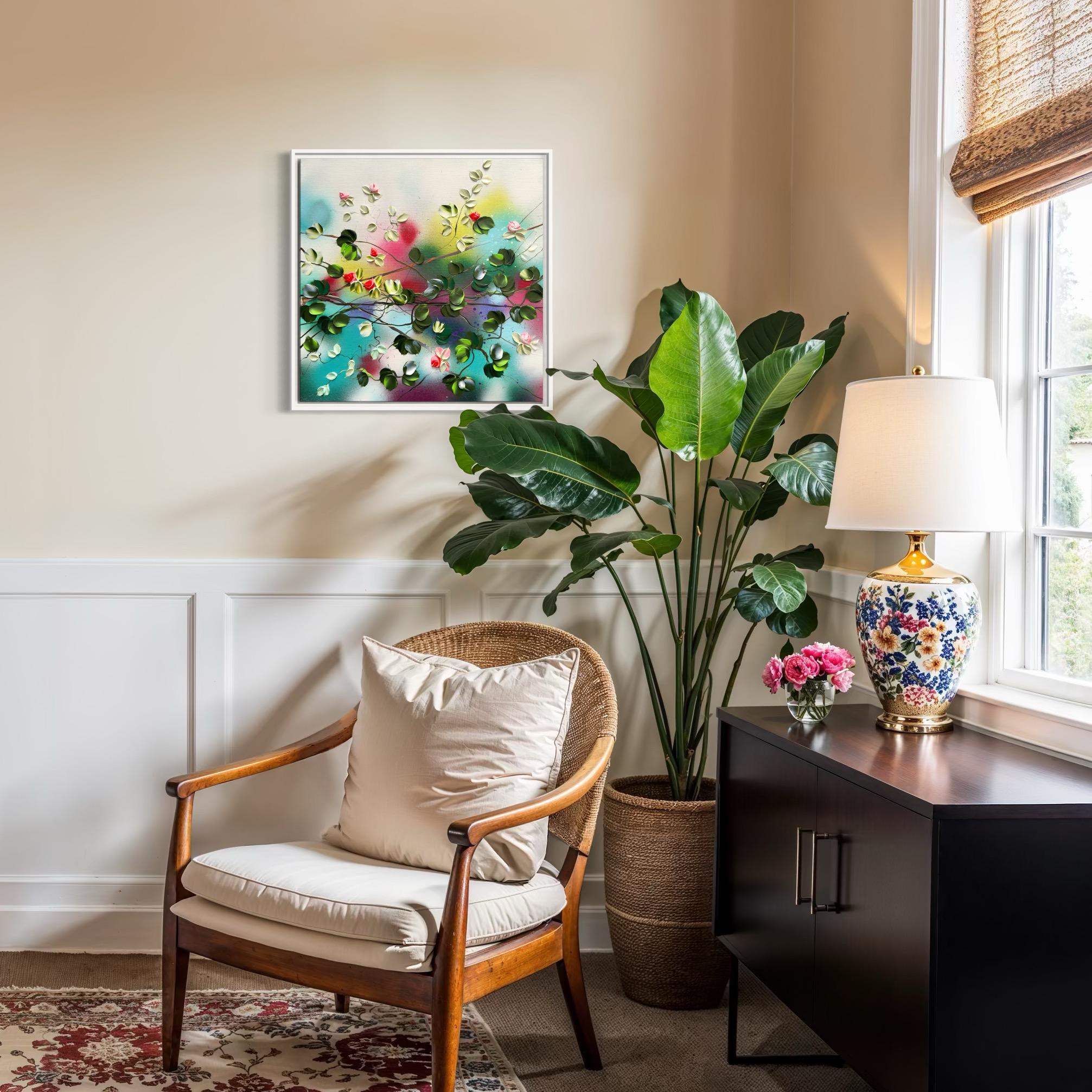 Blooms IV -  impressionistic painting on linen canvas with 3d roses For Sale 5