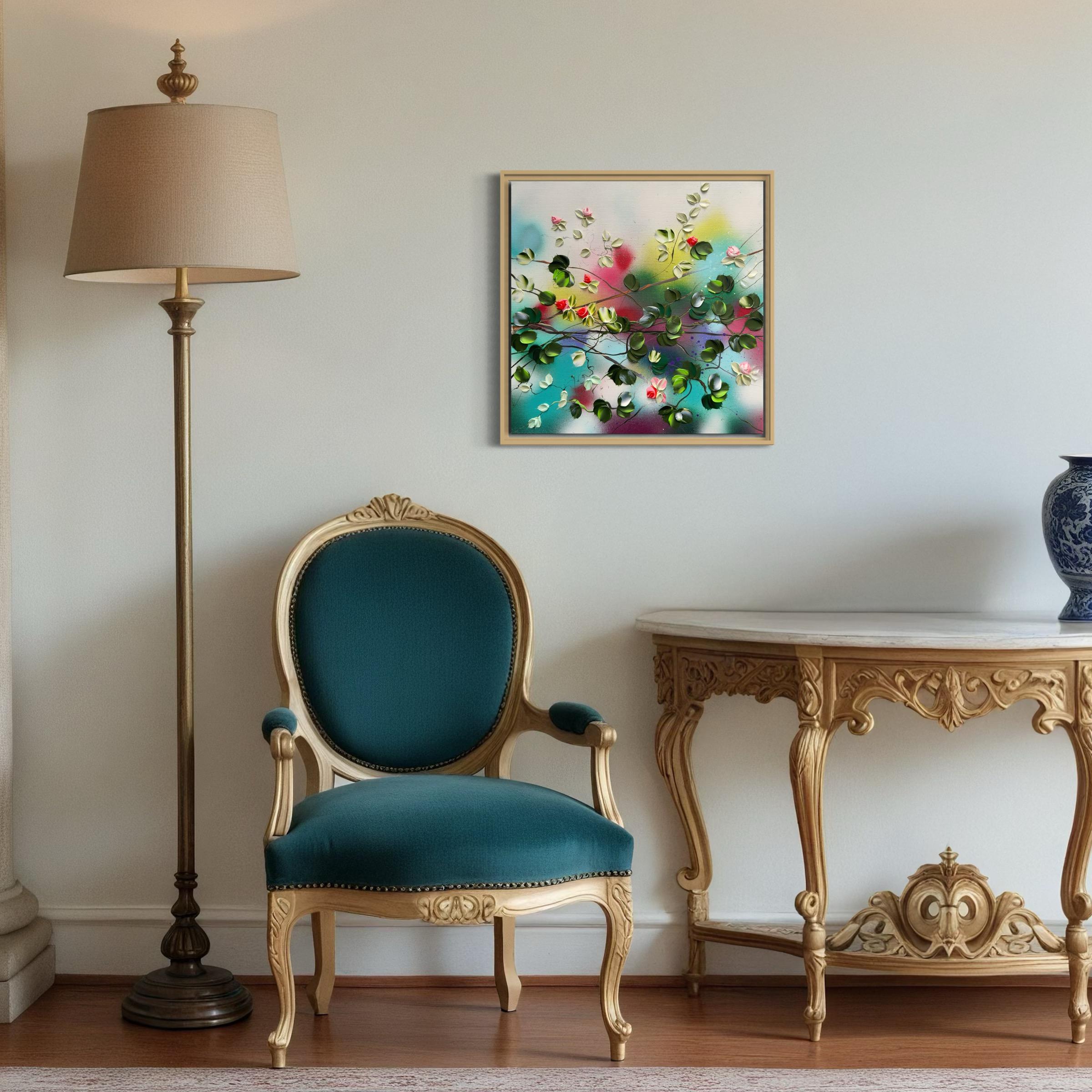 Blooms IV -  impressionistic painting on linen canvas with 3d roses For Sale 11
