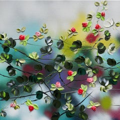 Fioriture V.I.I.  dipinto impressionistico colorato su tela di lino con rose in 3d