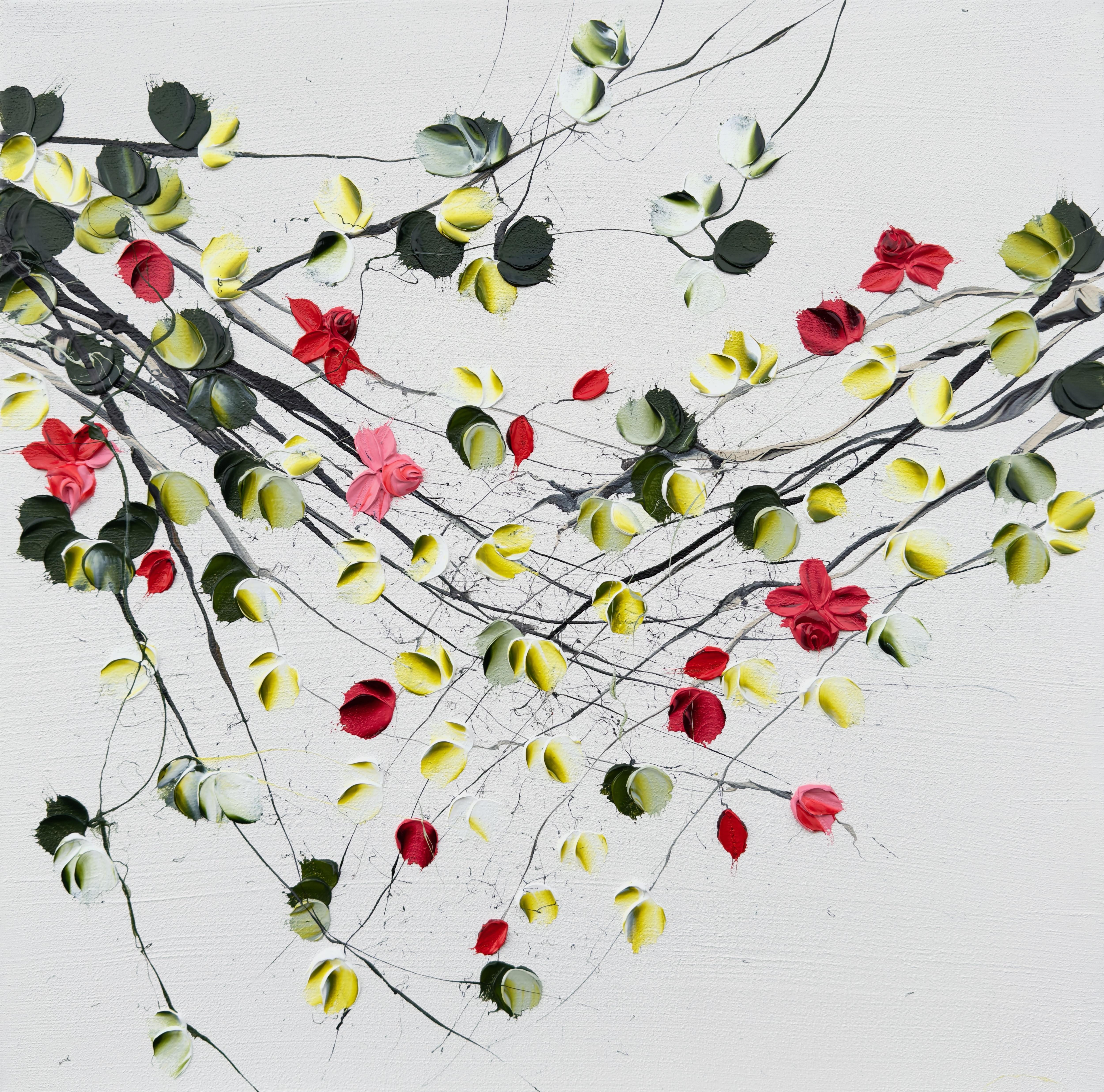 Abstract Painting de Anastassia Skopp - Flores II -  pintura impresionista blanca sobre lienzo con rosas