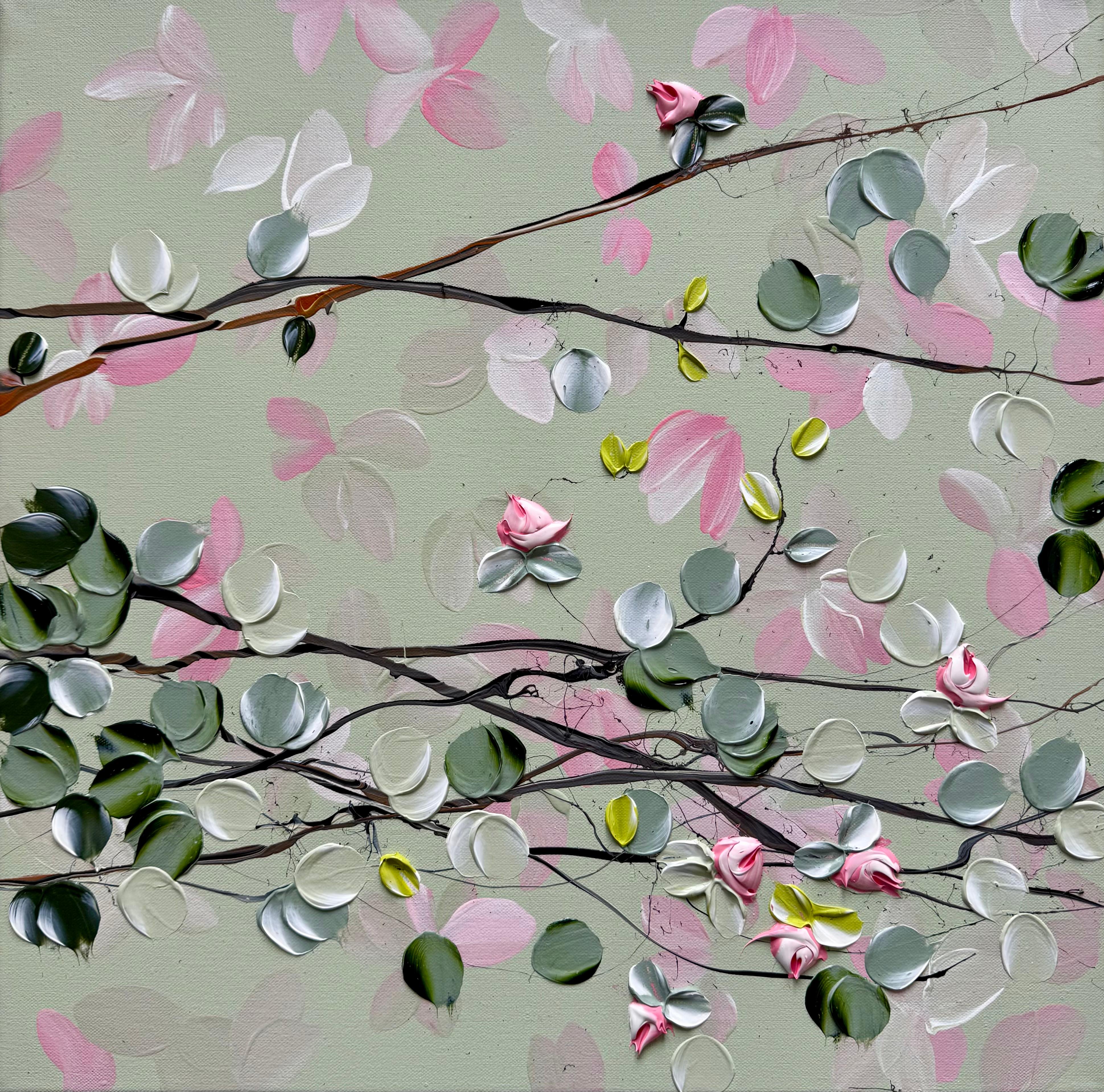 Blush of Spring II - Impressionistic Painting on Linen Canvas, floral art