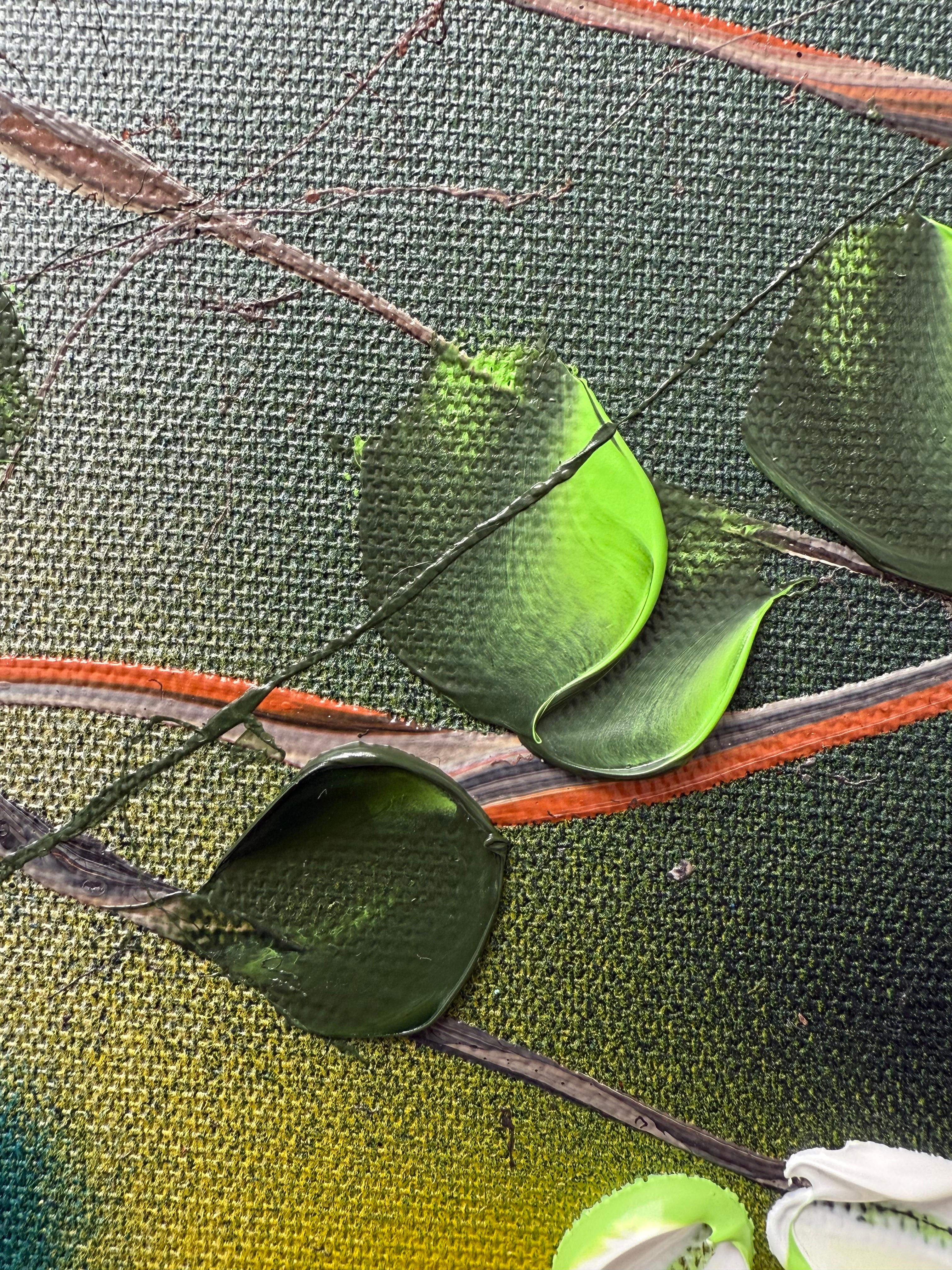 Floral Fusion II -  impressionistic painting on linen canvas with 3d roses For Sale 10