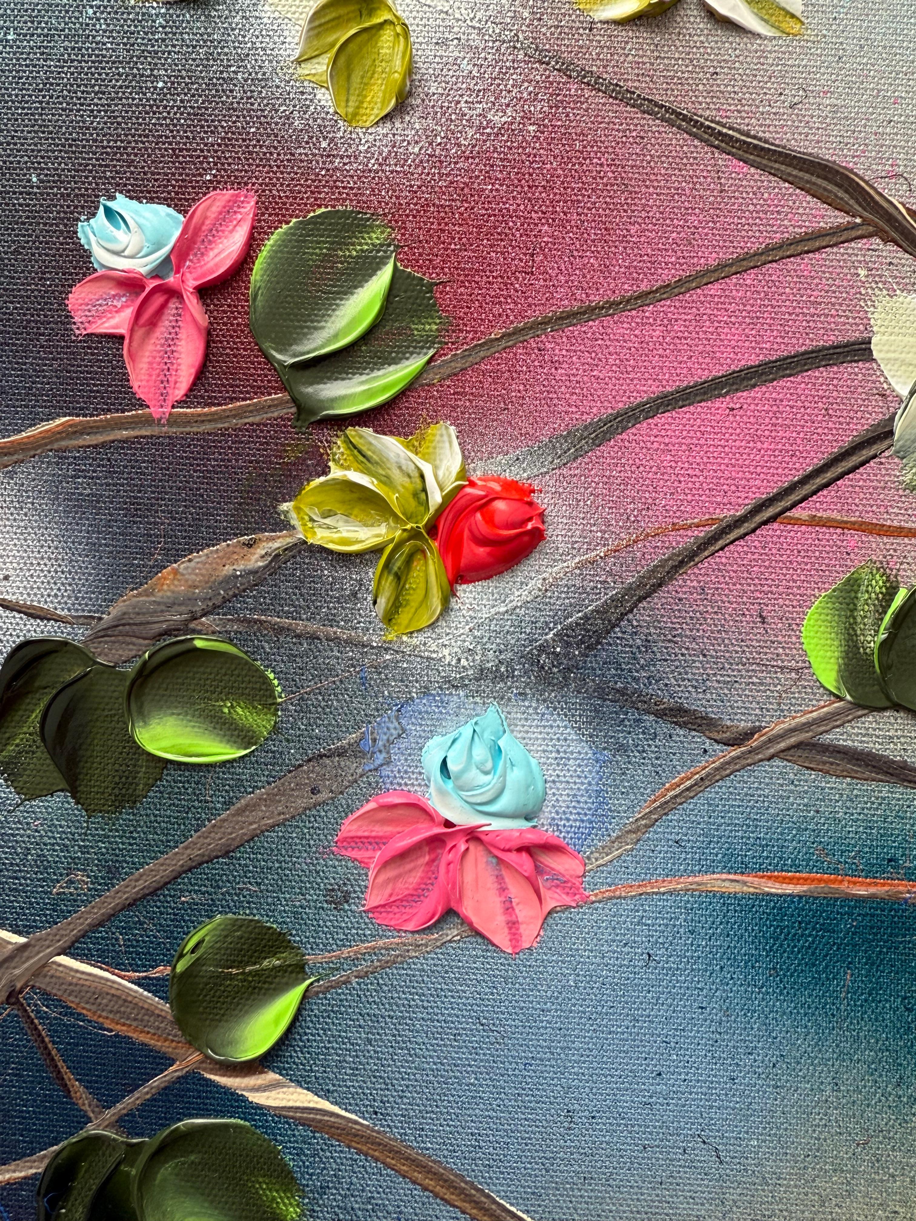 Floral Fusion II -  impressionistic painting on linen canvas with 3d roses - Painting by Anastassia Skopp