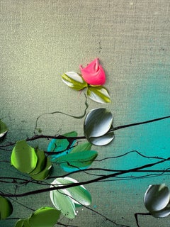 Flower Talk I -  impressionistic painting on linen canvas with 3d roses
