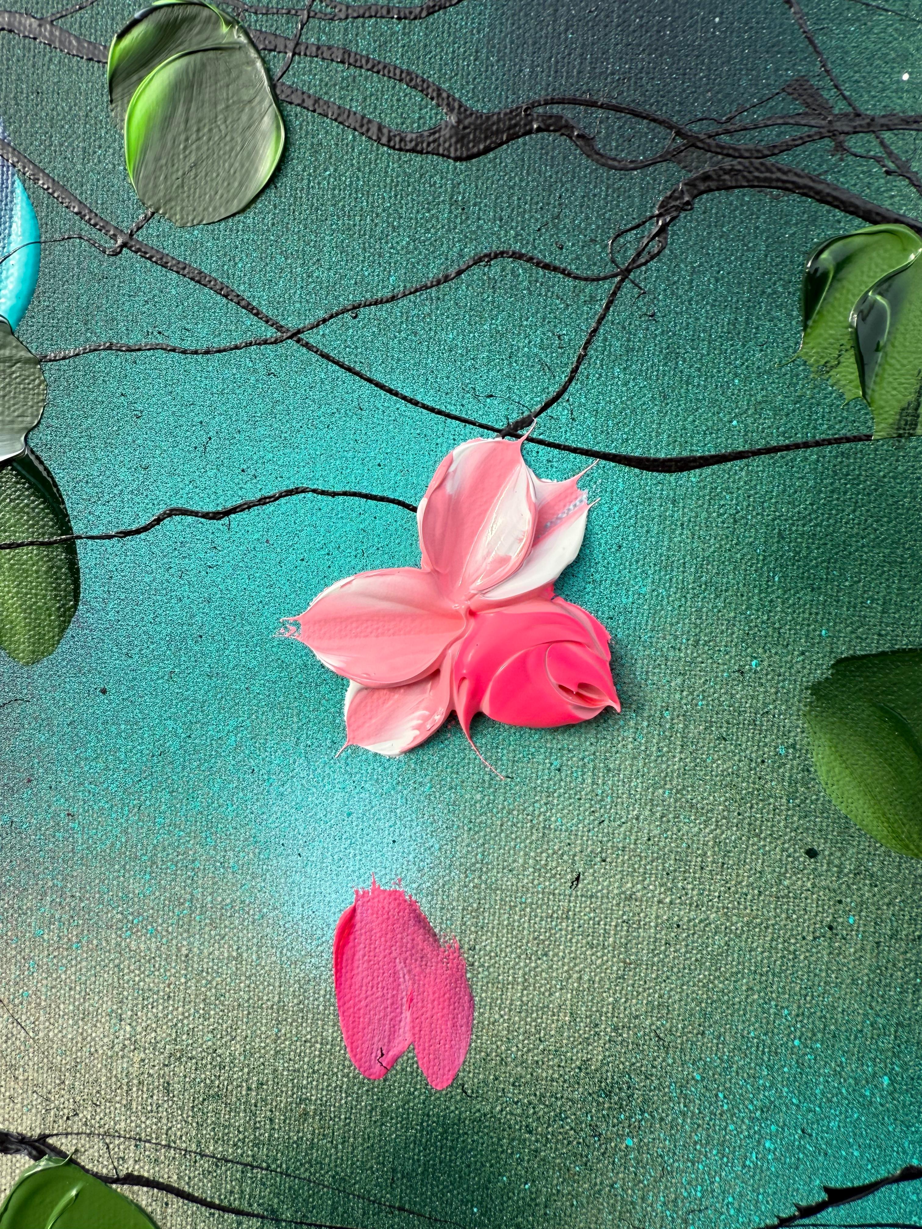 Parlare con i fiori I -  dipinto impressionistico su tela di lino con rose in 3d - Painting Impressionismo astratto di Anastassia Skopp