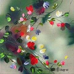 Fleurs -  coloré vert rose peinture impressionniste toile de lin 3d roses
