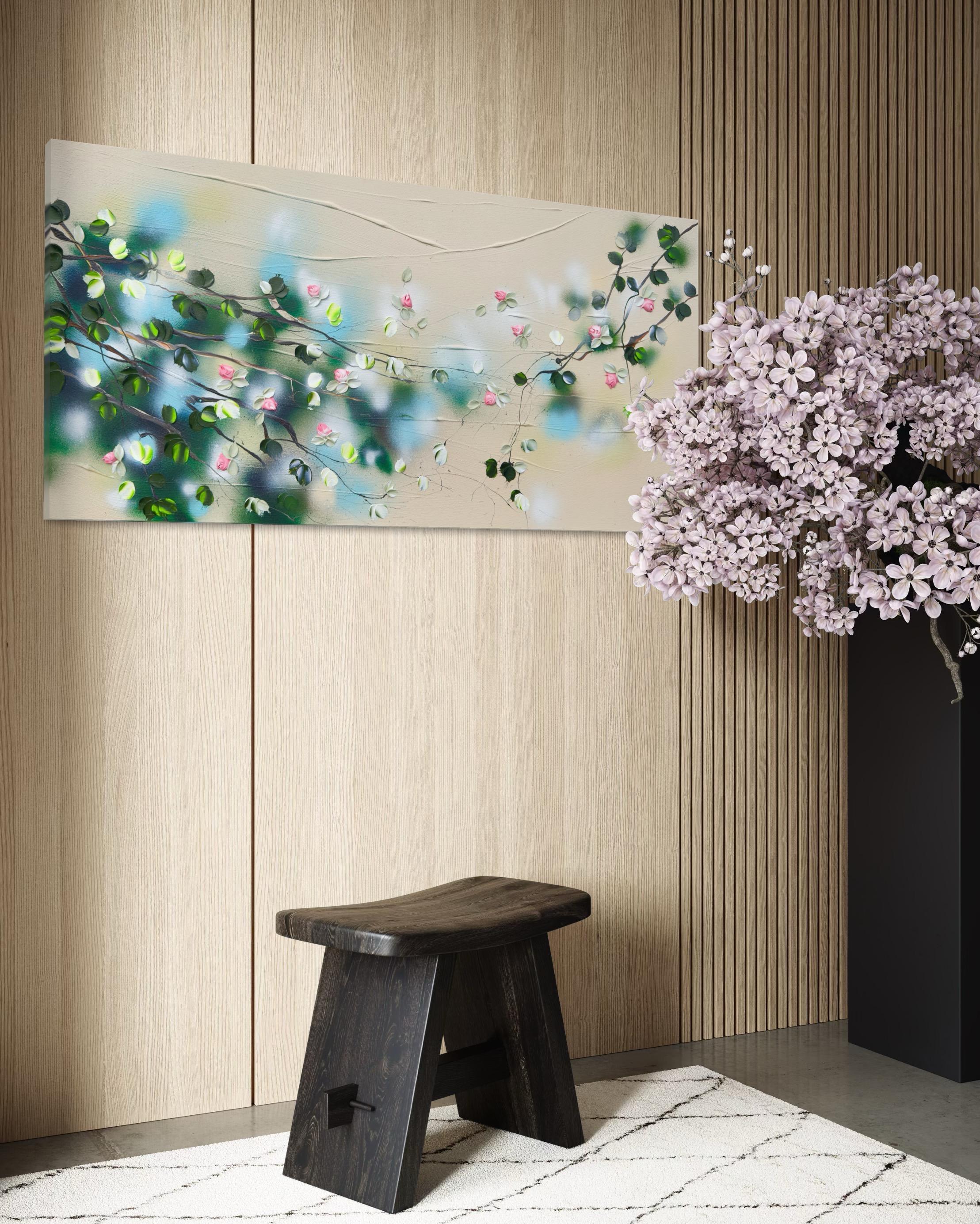 Fragrant Garden I -  landscape impressionistic painting on canvas with red roses For Sale 9