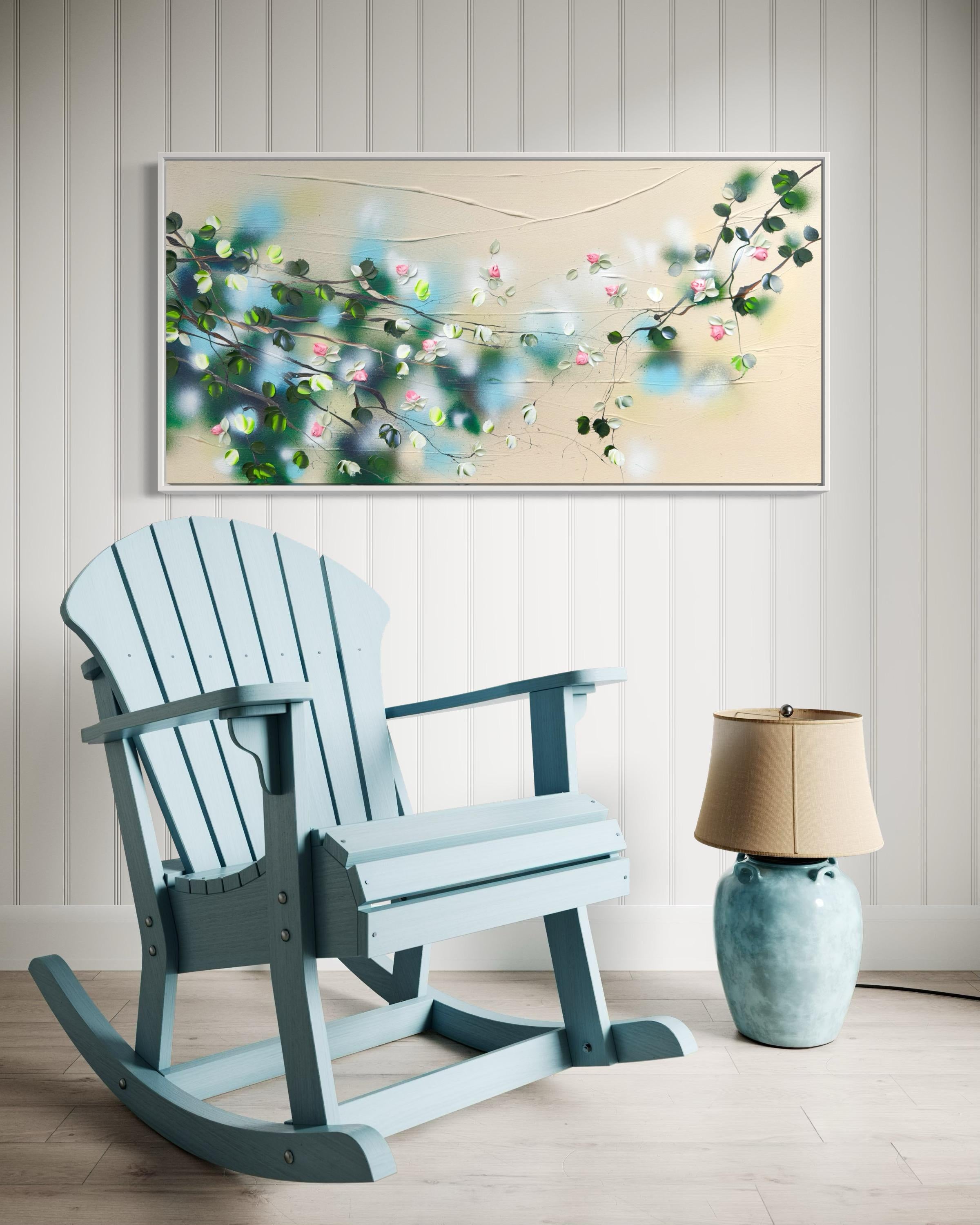 Fragrant Garden I -  landscape impressionistic painting on canvas with red roses For Sale 11