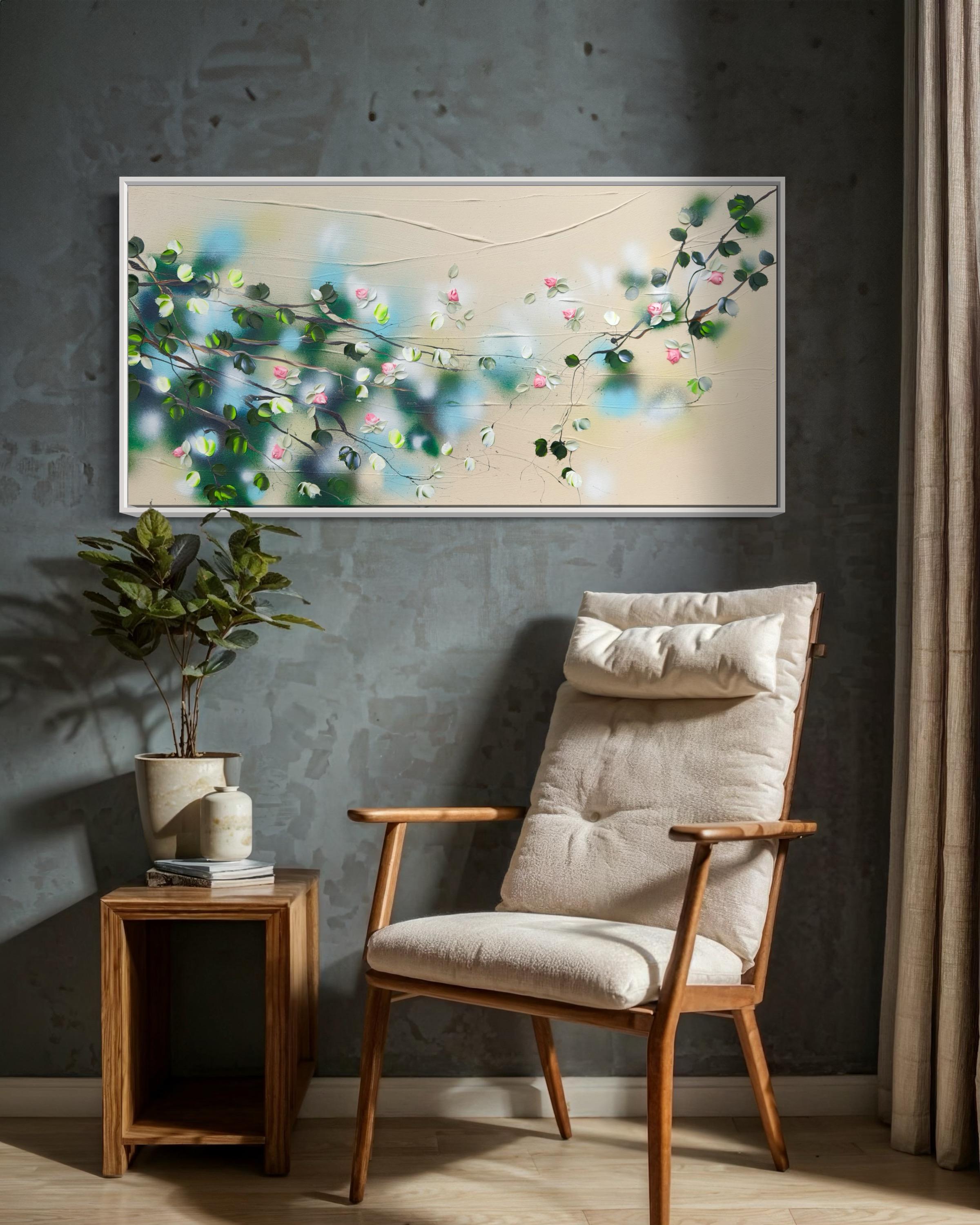 Fragrant Garden I -  landscape impressionistic painting on canvas with red roses For Sale 12