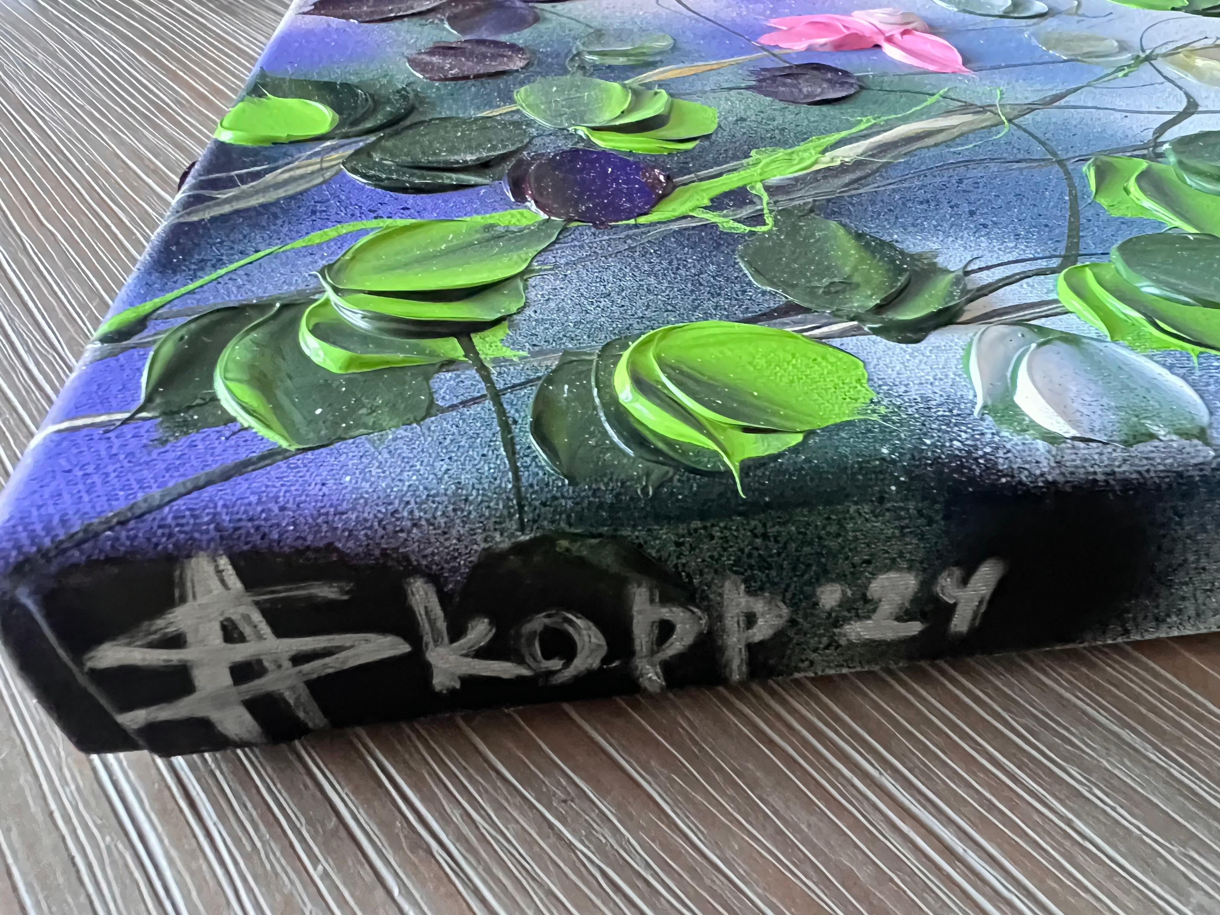 Garden Flowers VII- fiori romantici 3d, regalo perfetto per la donna, A. Valentin - Abstract Painting Blu di Anastassia Skopp