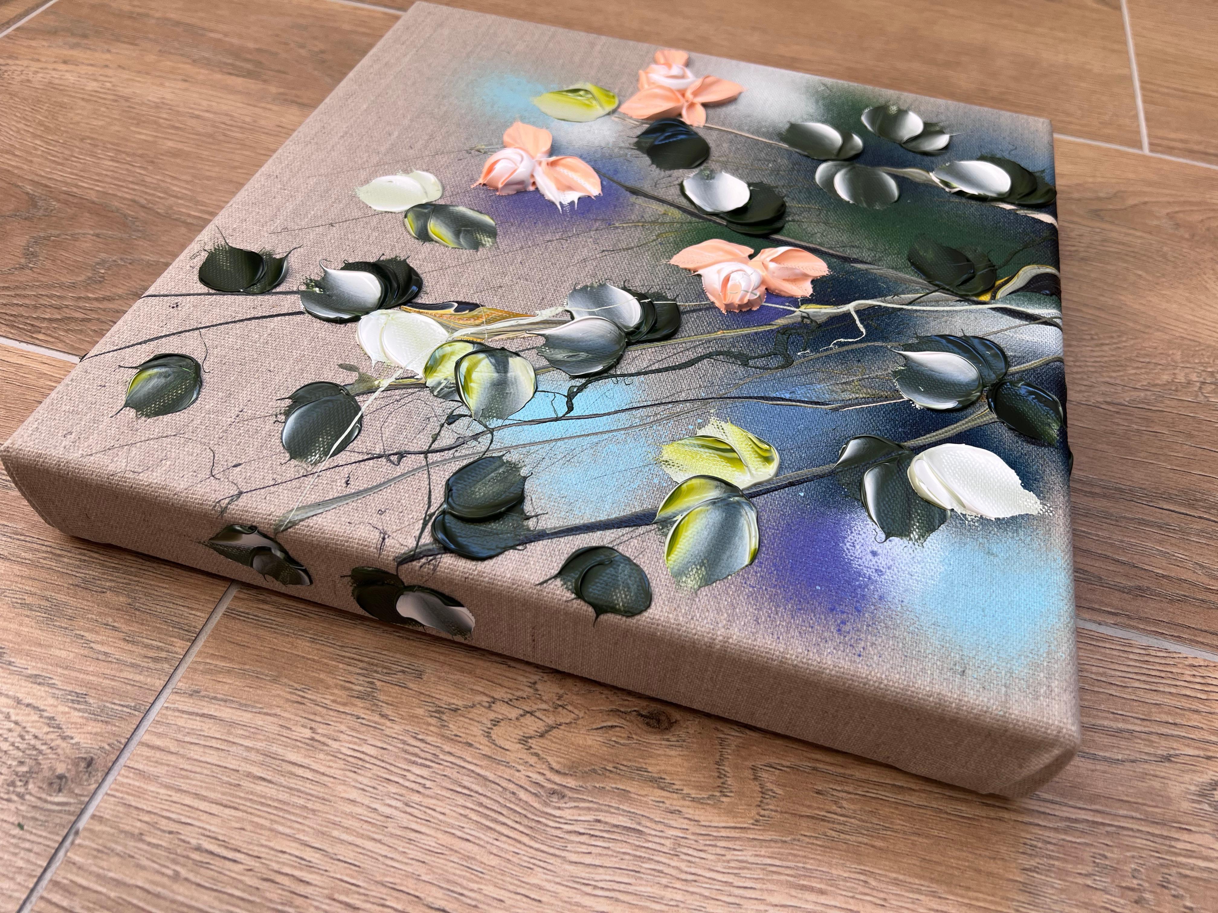 Garden Flowers VIII- romantic flowers 3d, perfect gift for woman, valentin's day - Gray Abstract Painting by Anastassia Skopp