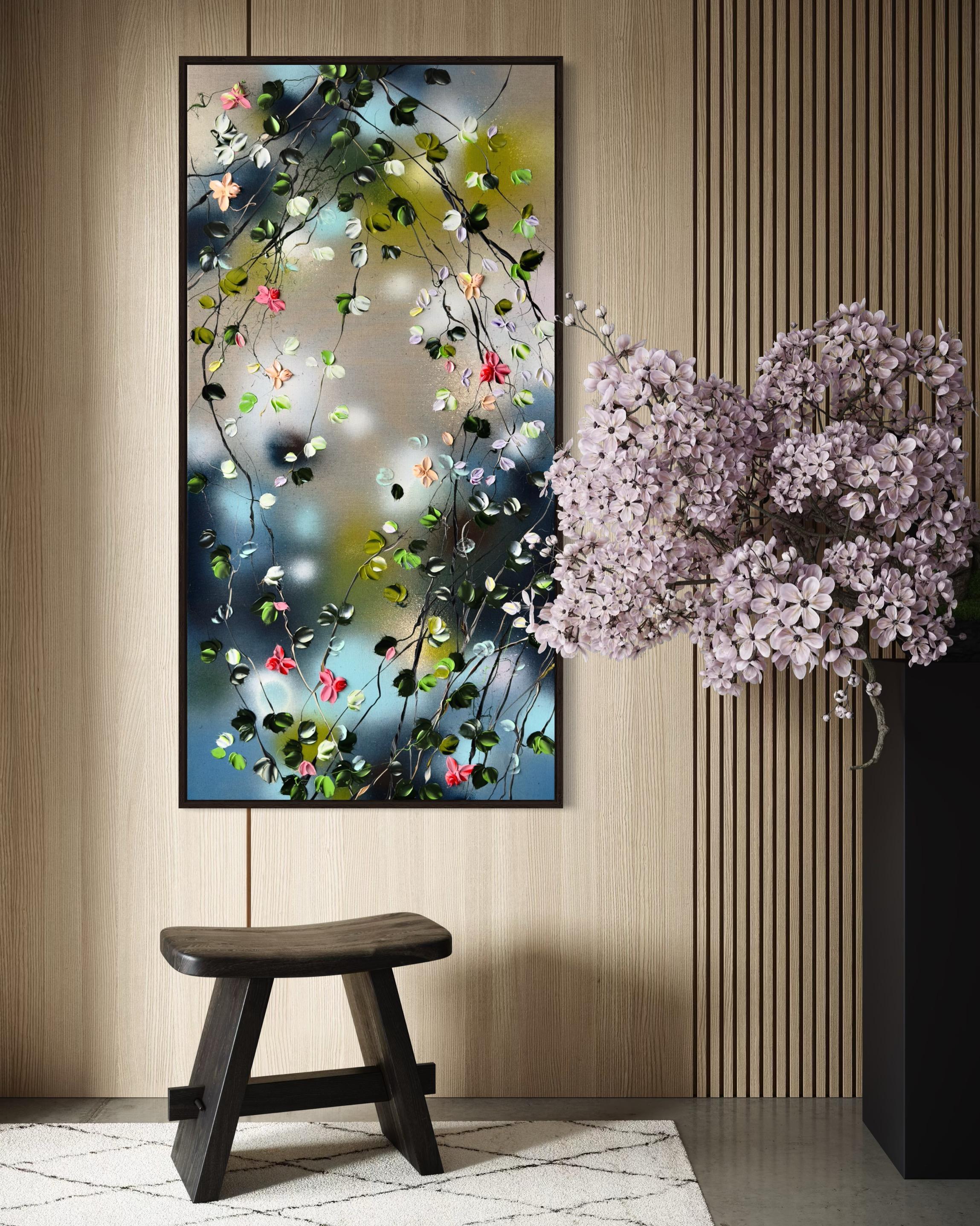 Fiori delicati -  paesaggio impressionista su tela di lino con rose 8