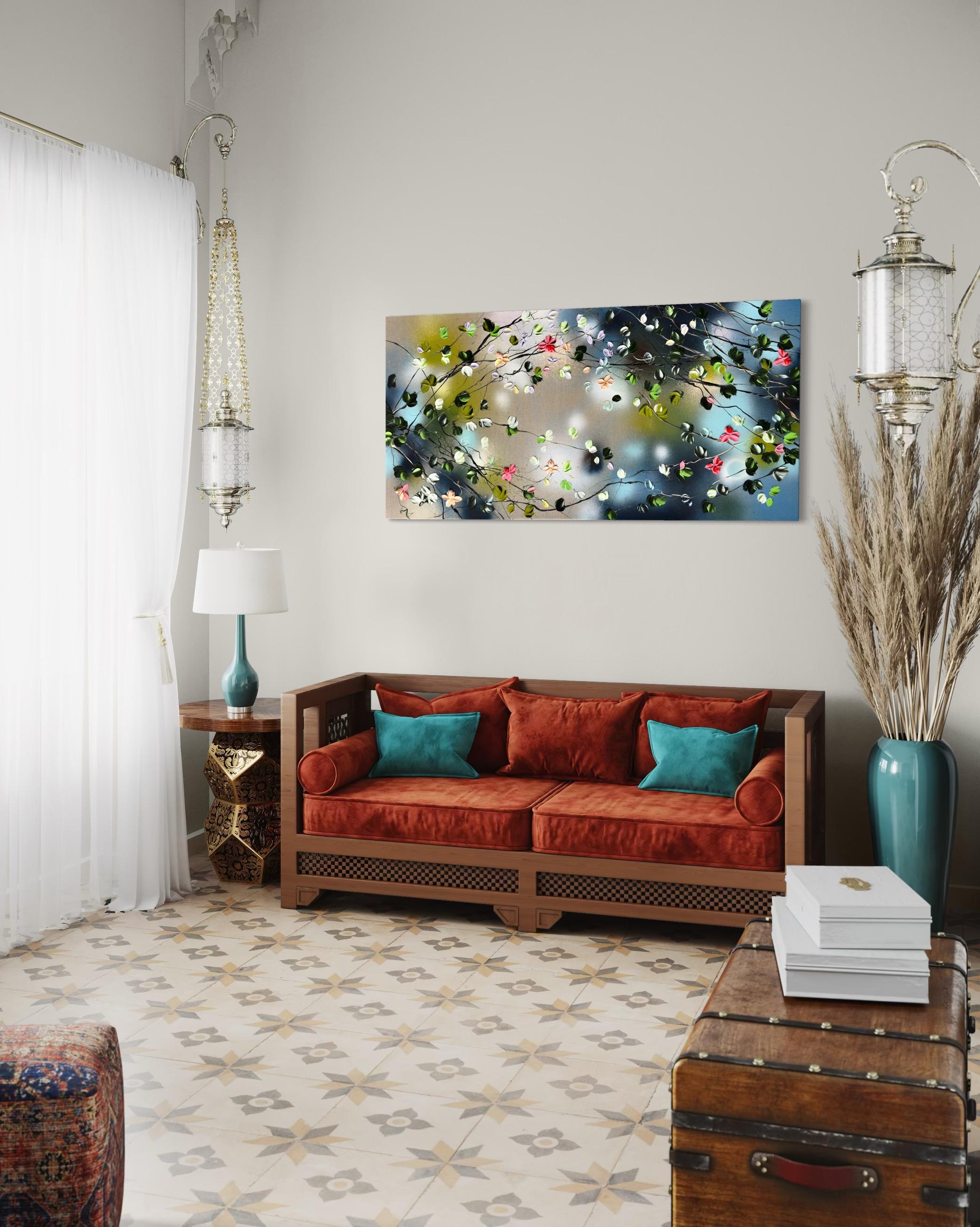 Fiori delicati -  paesaggio impressionista su tela di lino con rose 9
