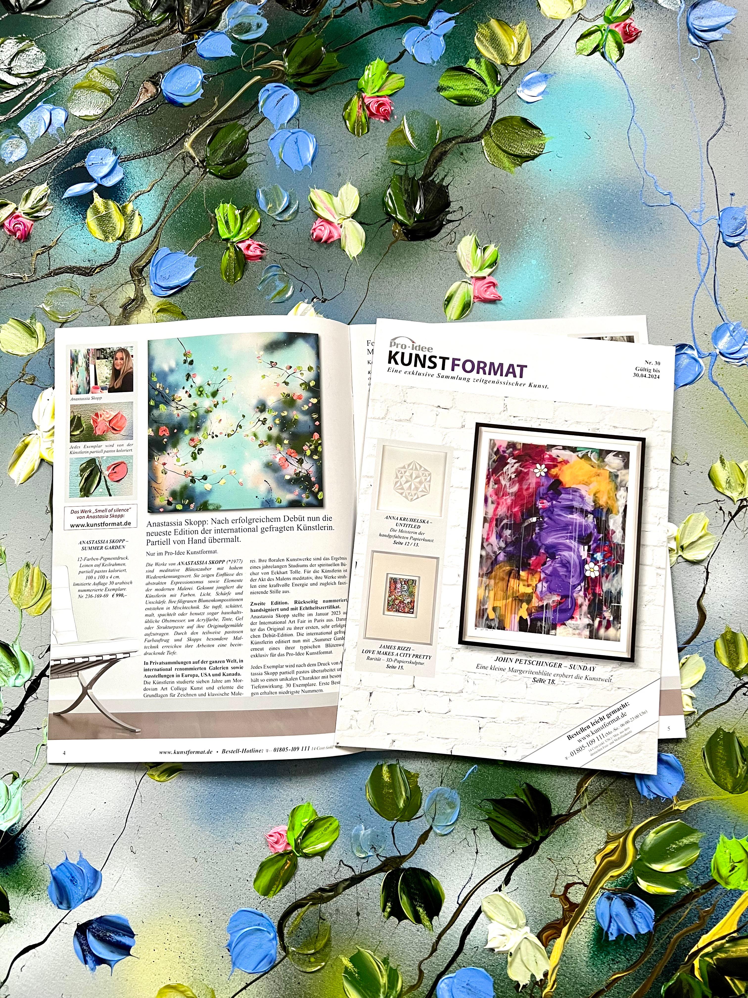 Fiori delicati -  paesaggio impressionista su tela di lino con rose 14