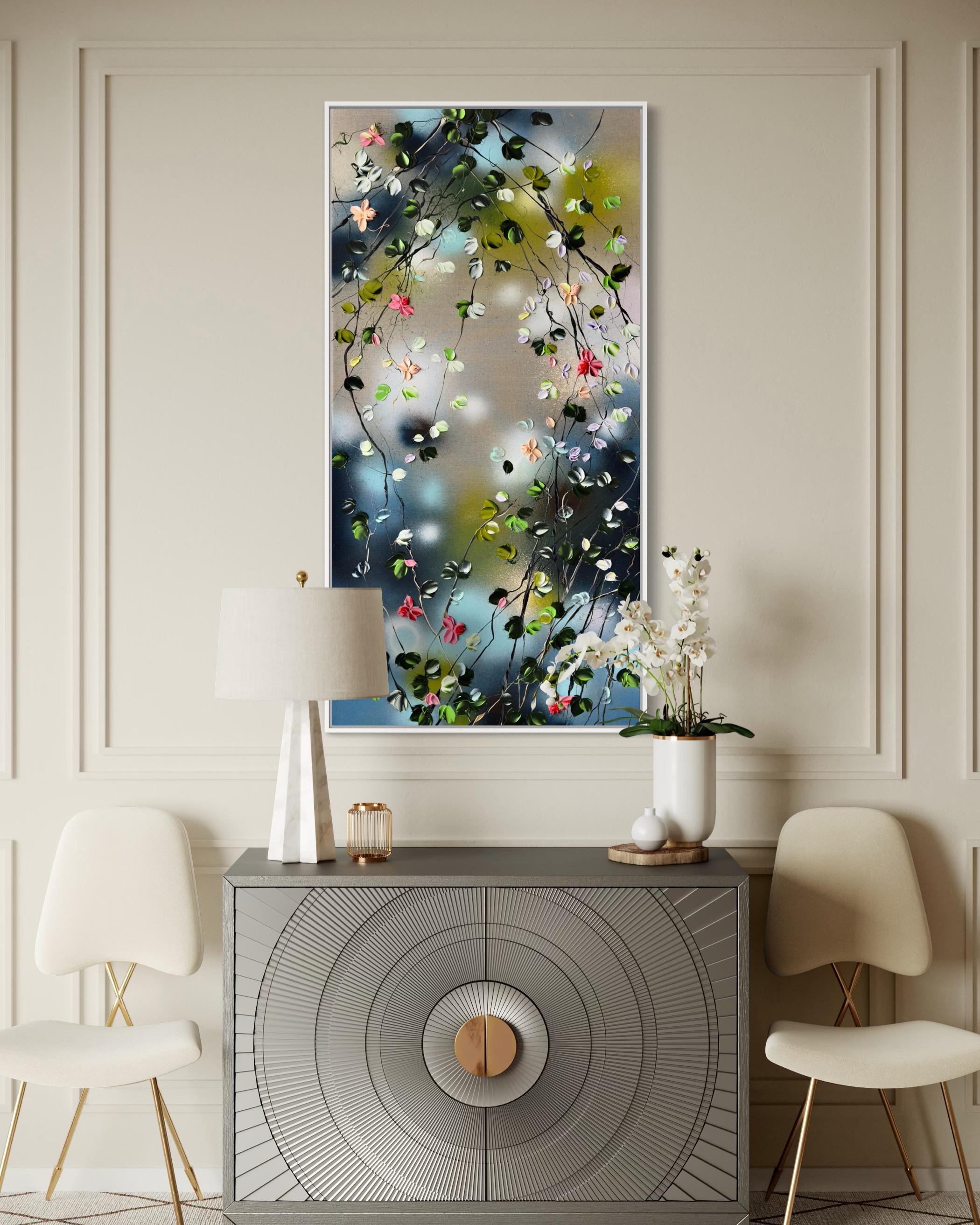 Fiori delicati -  paesaggio impressionista su tela di lino con rose 3