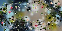 Fiori delicati -  paesaggio impressionista su tela di lino con rose