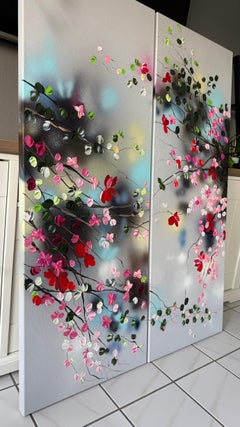 "Japanese Spring" very large format,  floral diptych on linen canvas