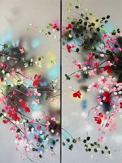 "Japanese Spring" very large format,  floral diptych on linen canvas
