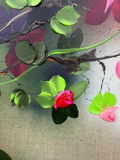 Many Roses - Impressionistic Painting on Linen Canvas, floral art