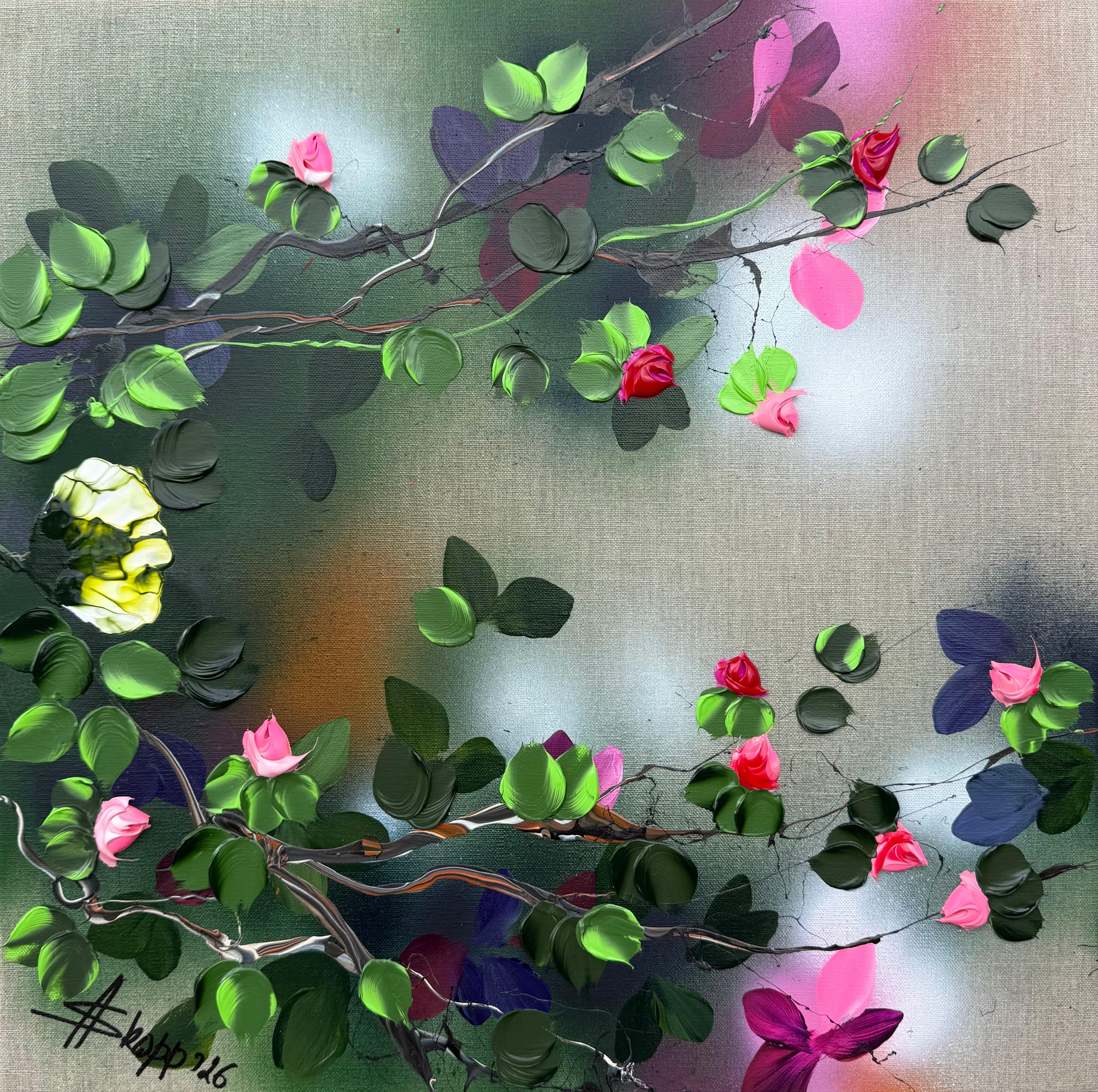 Many Roses - Impressionistic Painting on Linen Canvas, floral art