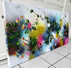 Mirage -  landscape impressionistic painting on linen canvas with red roses