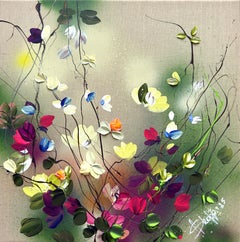Paleta de la naturaleza -  colorido cuadro impresionista lienzo de lino con rosas 3d