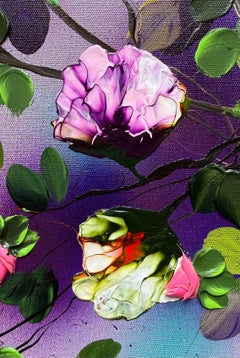 Pink Mood I – farbenfrohes Impastogemälde in Rosatönen auf Leinen mit 3D-Blumen