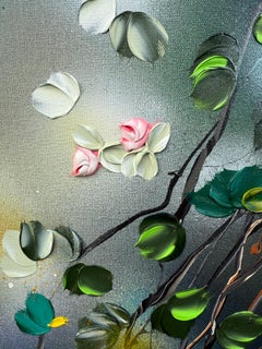 "Rosal II" pintura impresionista floral muy grande sobre lienzo de lino