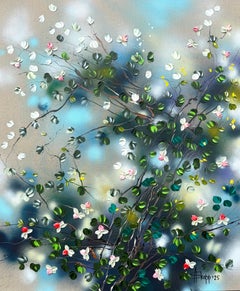 "Cespuglio di rose II" dipinto impressionista floreale di grandi dimensioni su tela di lino