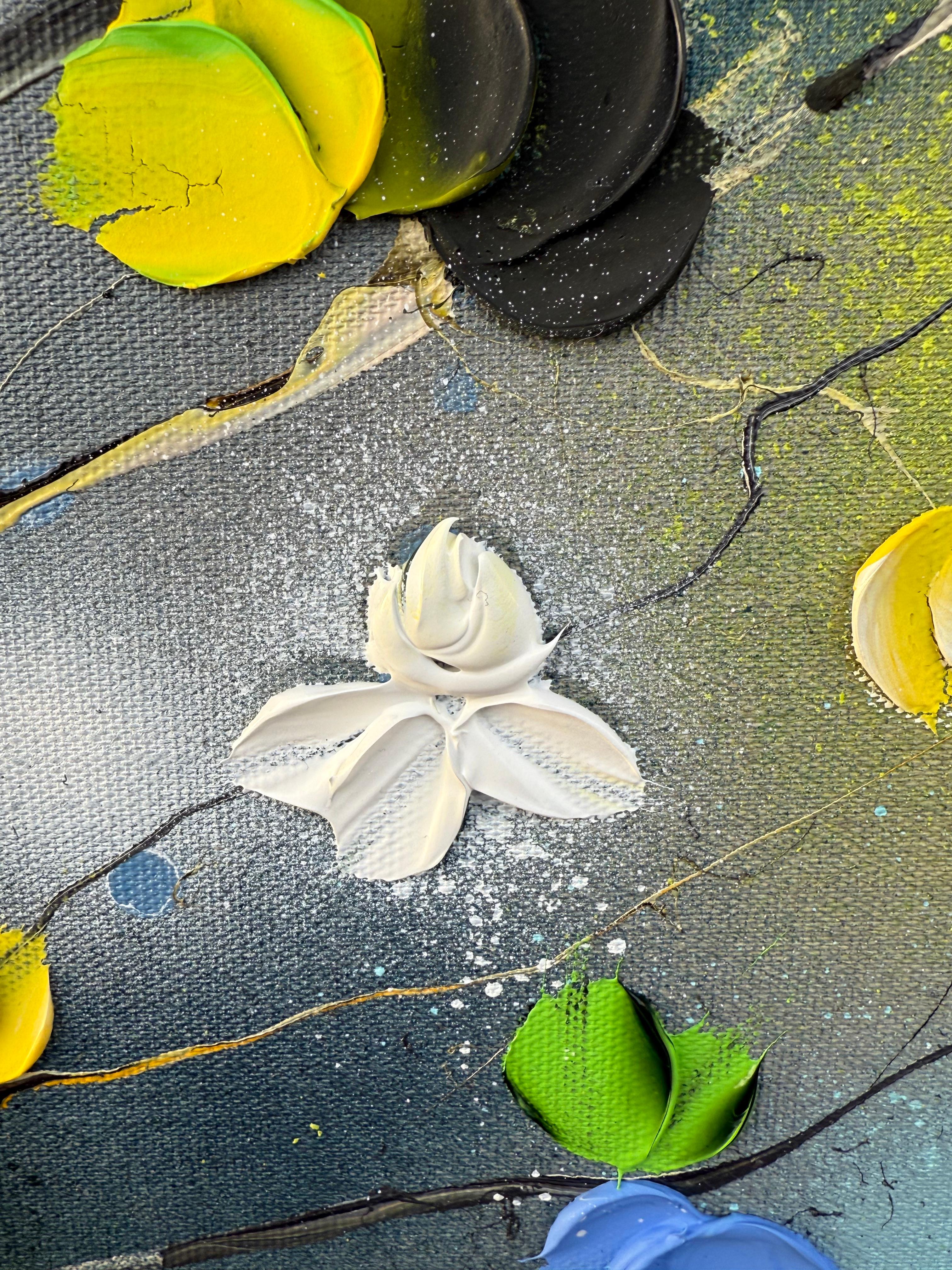 Roses -  Peinture impressionniste sur toile de lin avec roses en vente 6