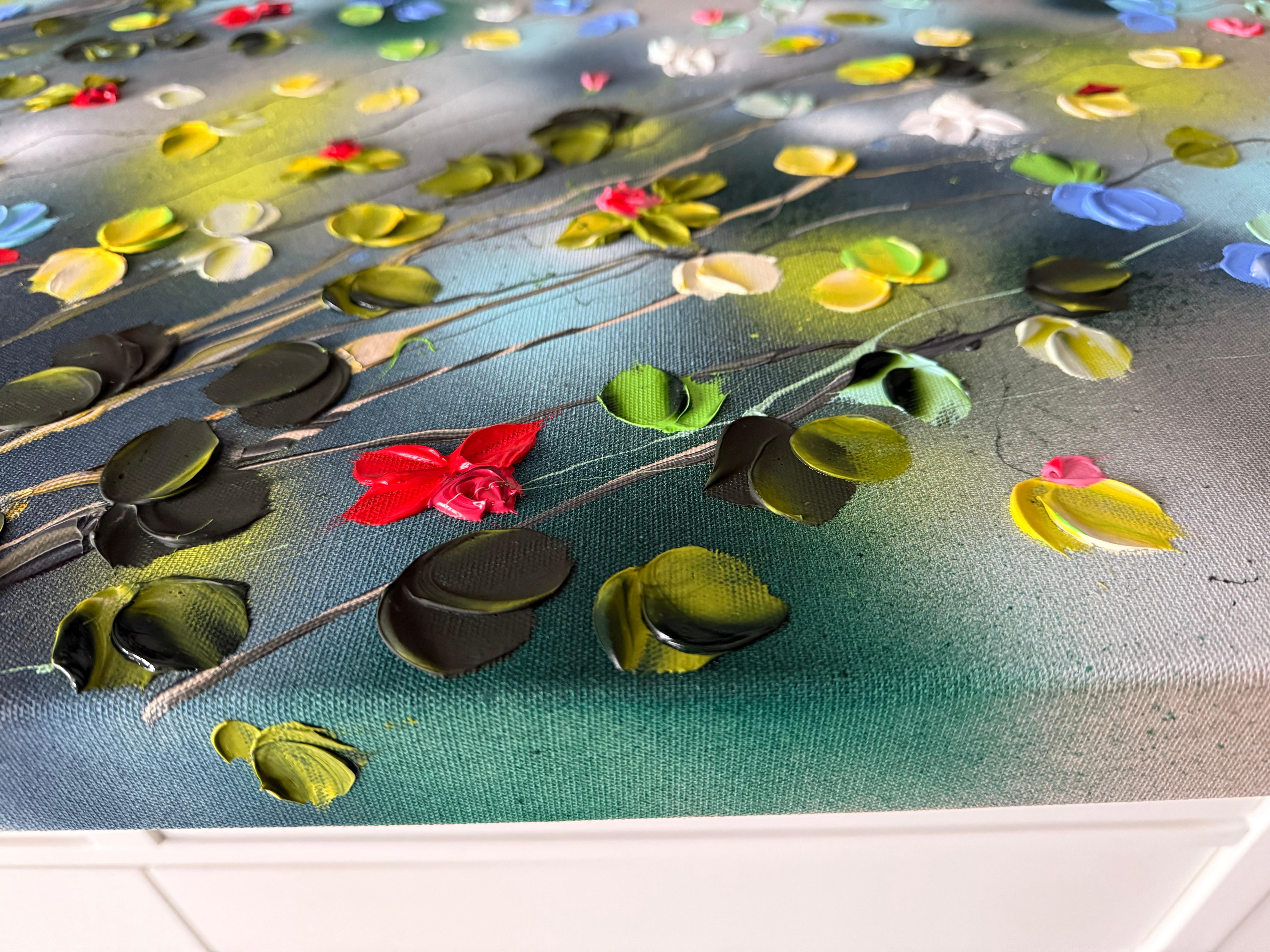 Roses -  Peinture impressionniste sur toile de lin avec roses en vente 8