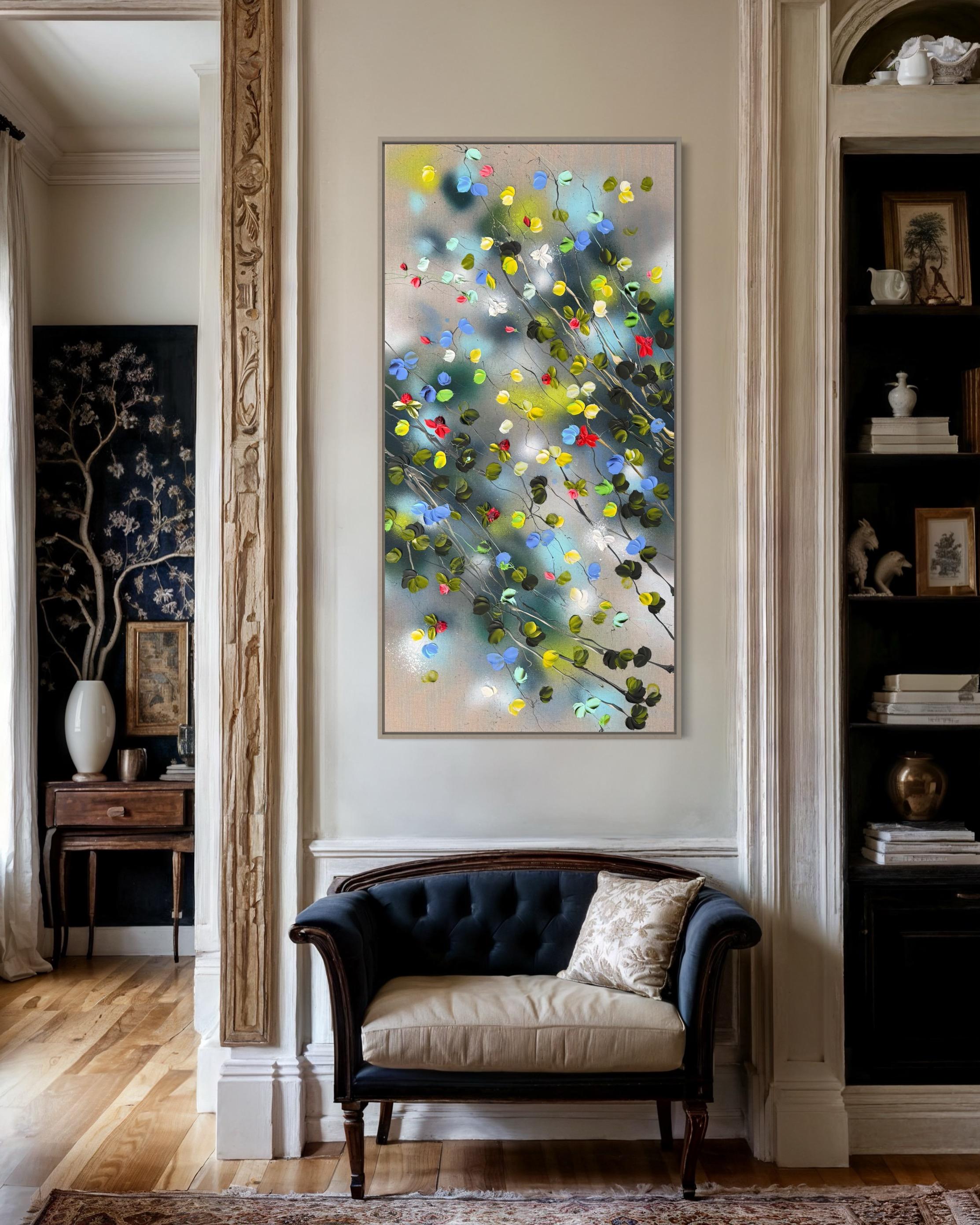 Roses -  Peinture impressionniste sur toile de lin avec roses en vente 11
