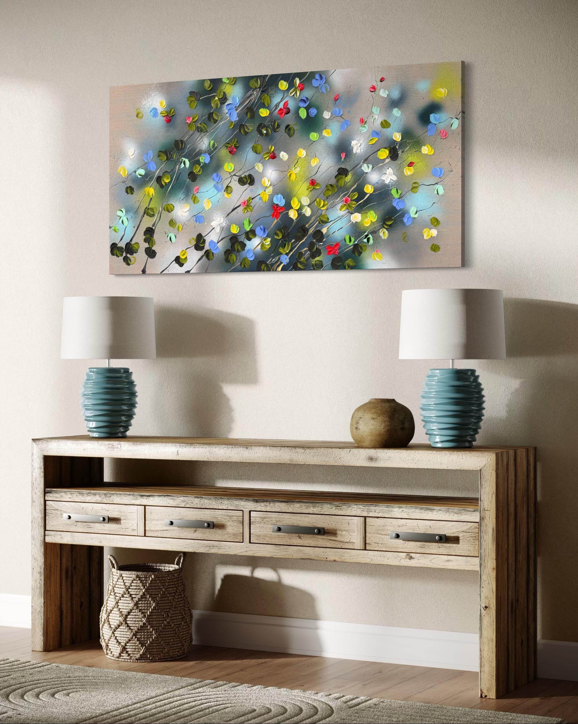 Roses -  Peinture impressionniste sur toile de lin avec roses en vente 12
