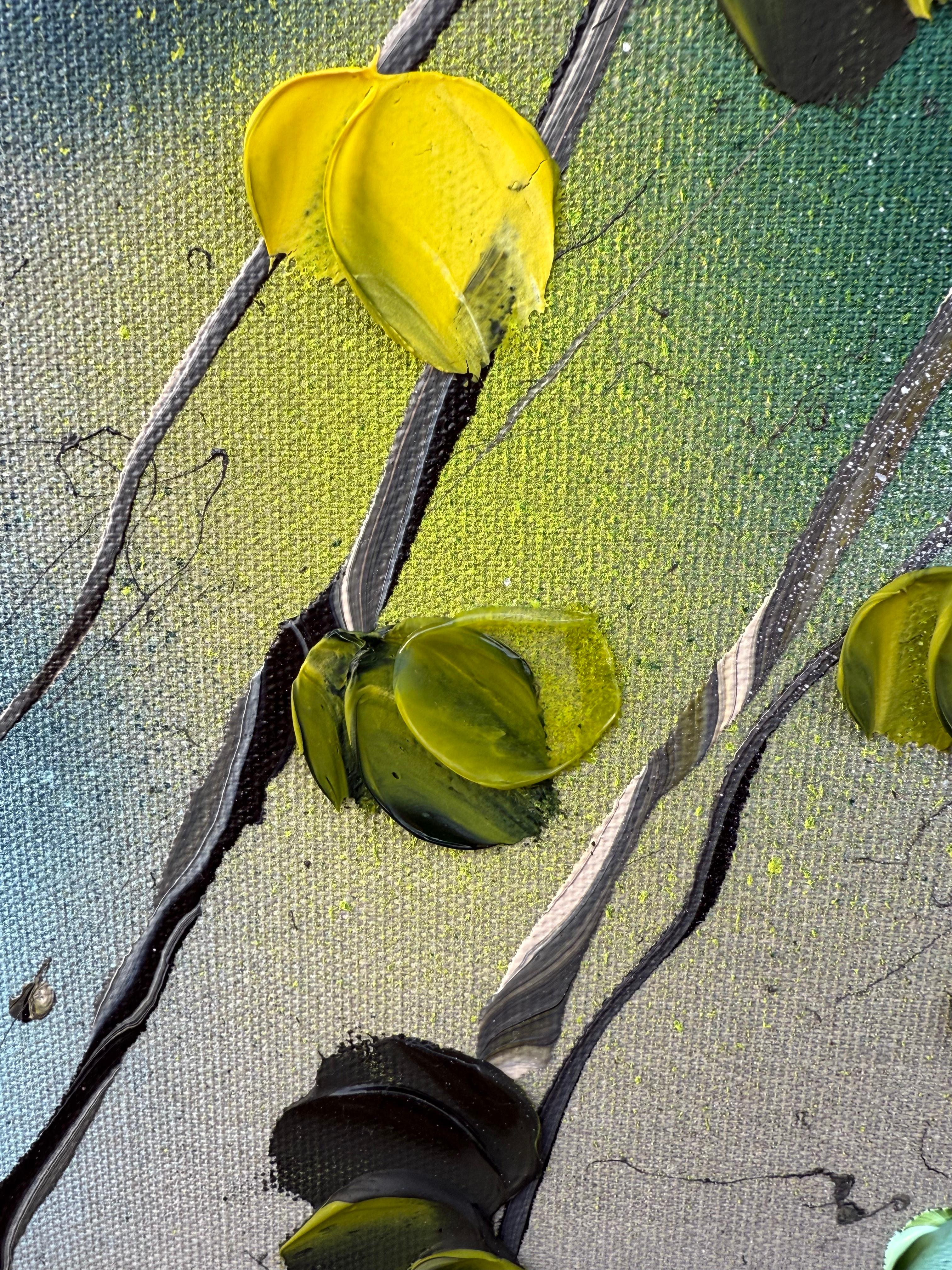 Roses -  Peinture impressionniste sur toile de lin avec roses en vente 13
