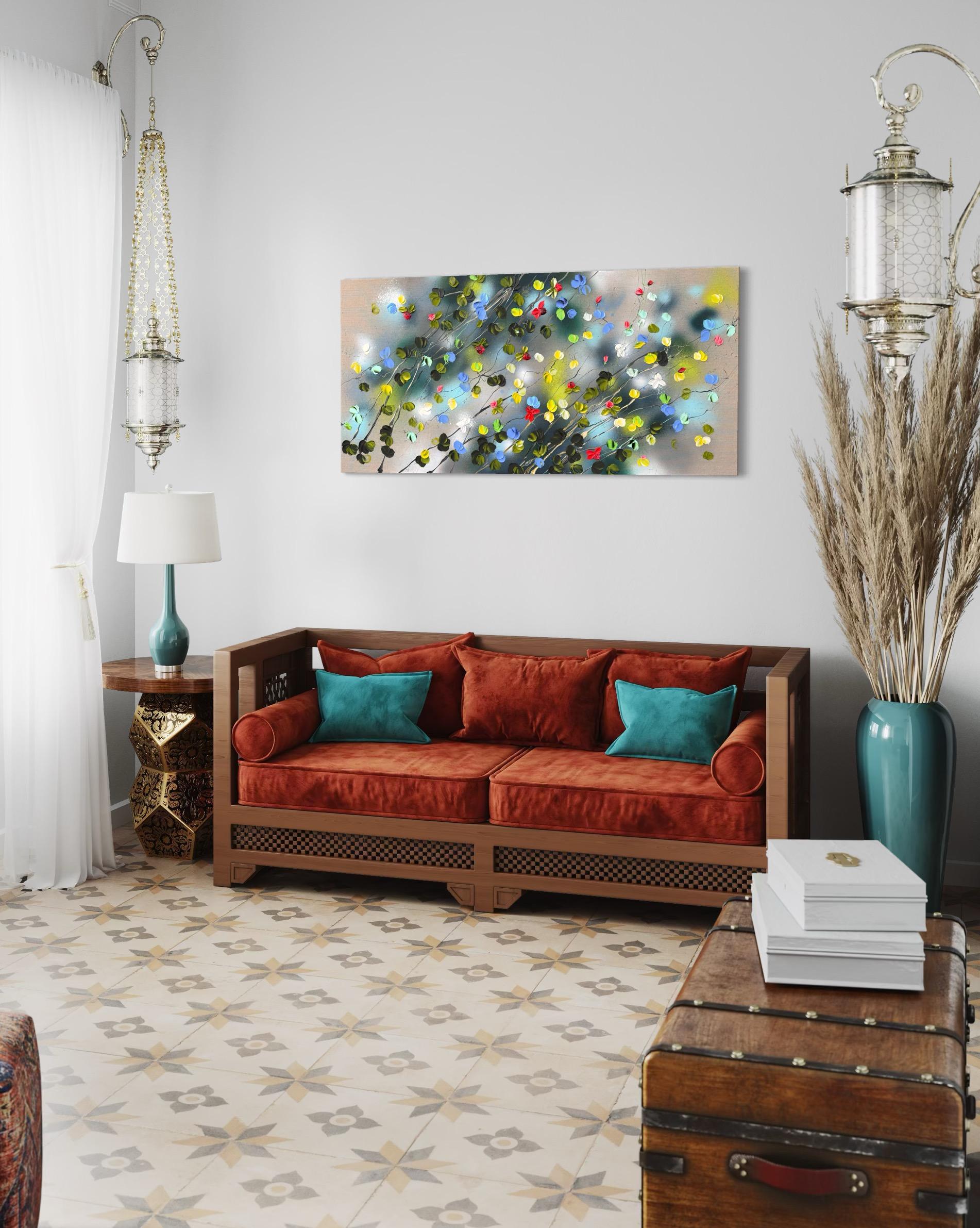 Roses -  Peinture impressionniste sur toile de lin avec roses en vente 14