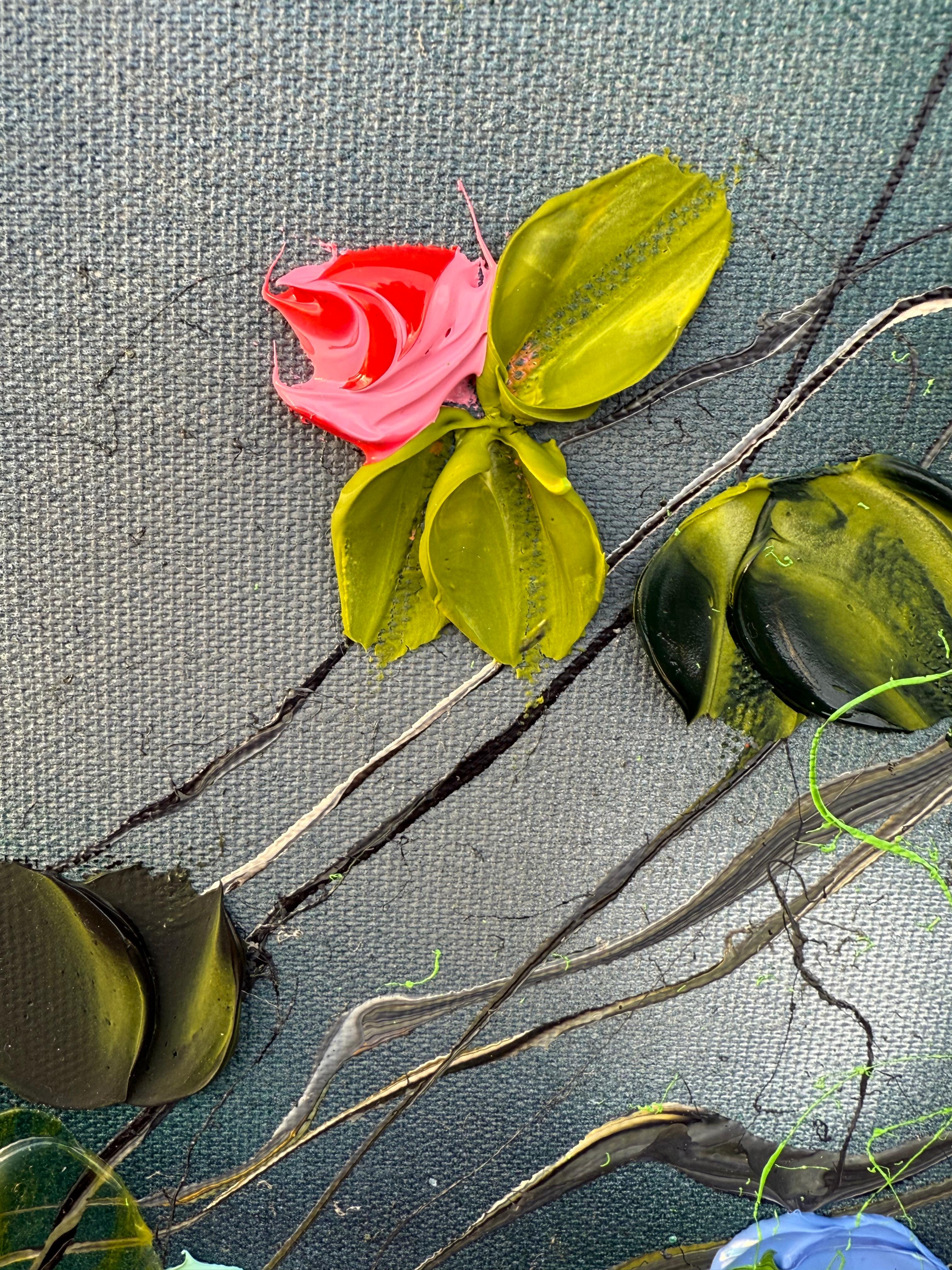 Roses -  Peinture impressionniste sur toile de lin avec roses - Painting de Anastassia Skopp