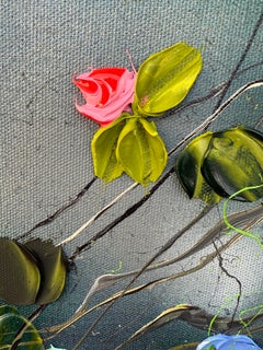Roses -  landscape format impressionistic painting on linen canvas with roses