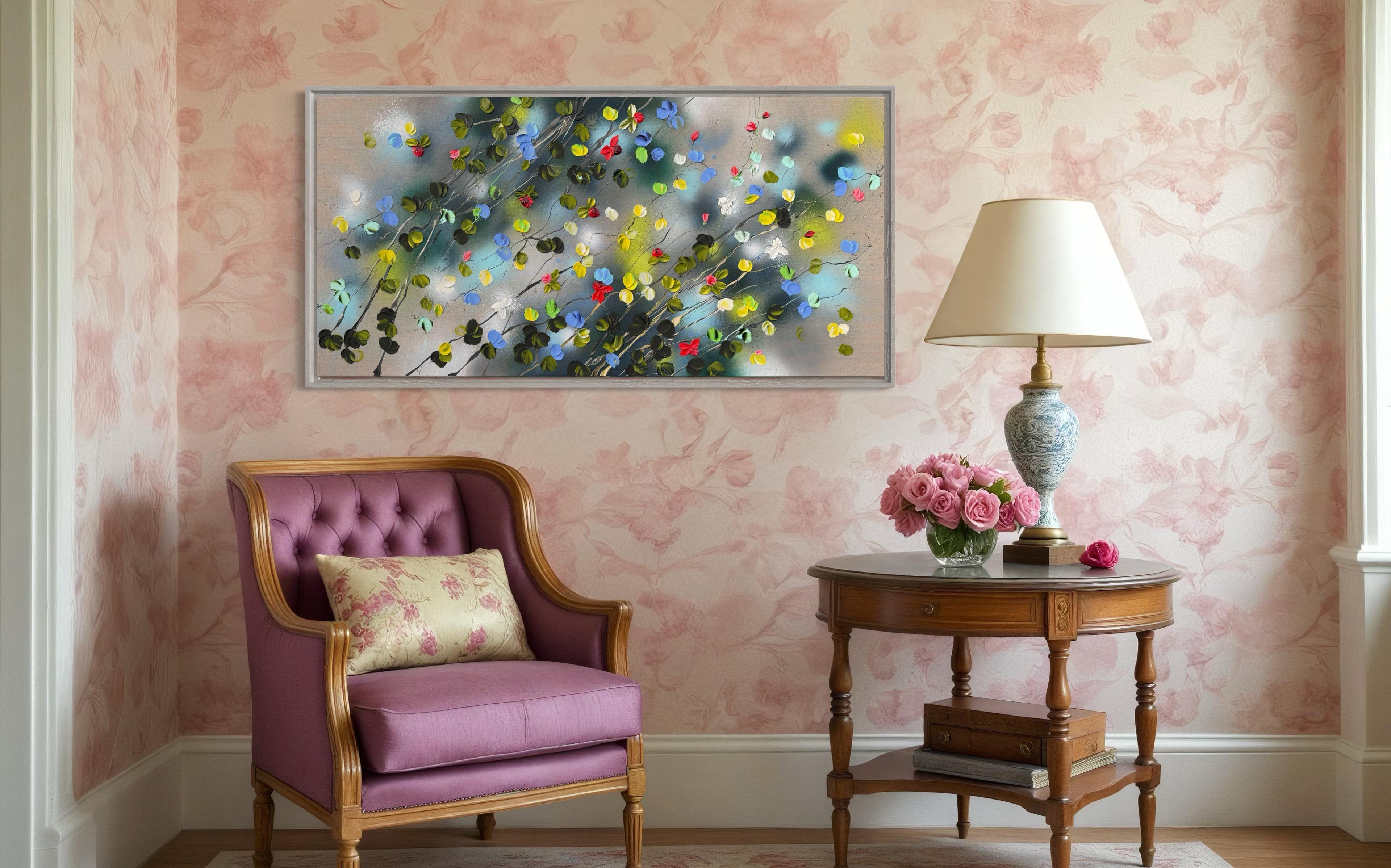 Roses -  Peinture impressionniste sur toile de lin avec roses en vente 1