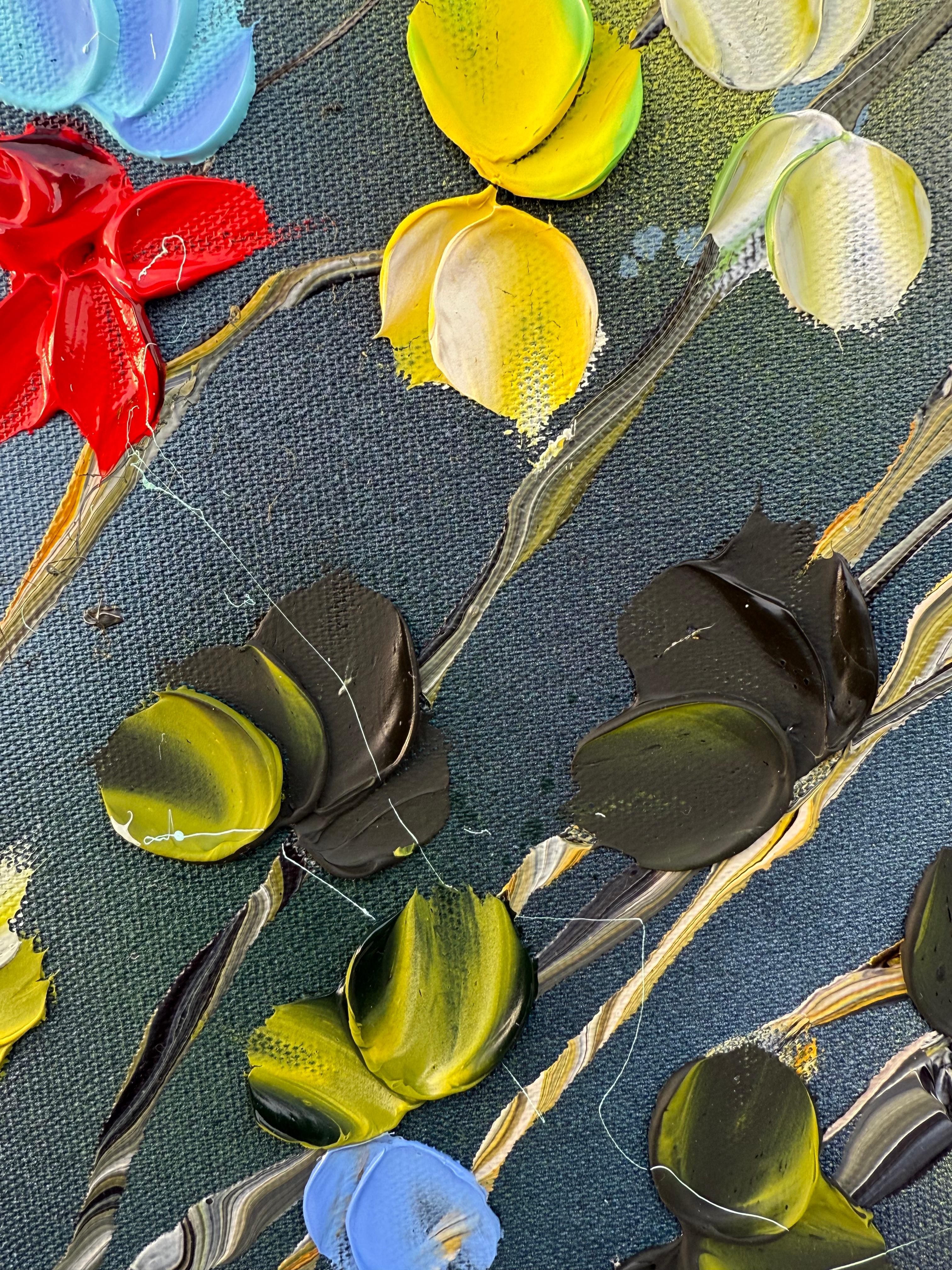 Roses -  Peinture impressionniste sur toile de lin avec roses en vente 4